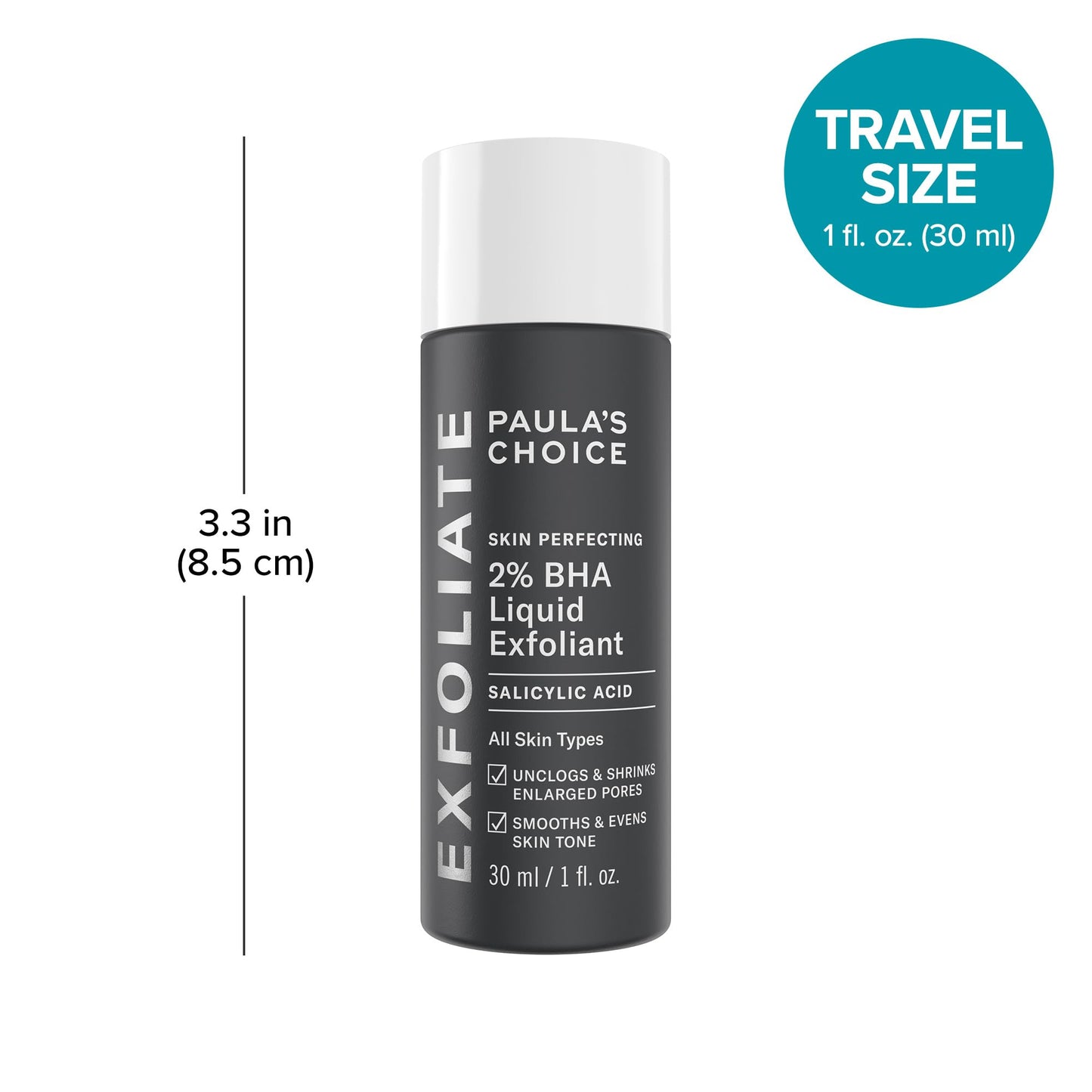 Paula's Choice Skin Perfecting 2% BHA Liquid Salicylic Acid Exfoliant, Gentle Facial Exfoliator for Blackheads, Large Pores, Wrinkles & Fine Lines, Travel Size, 1 Fluid Ounce