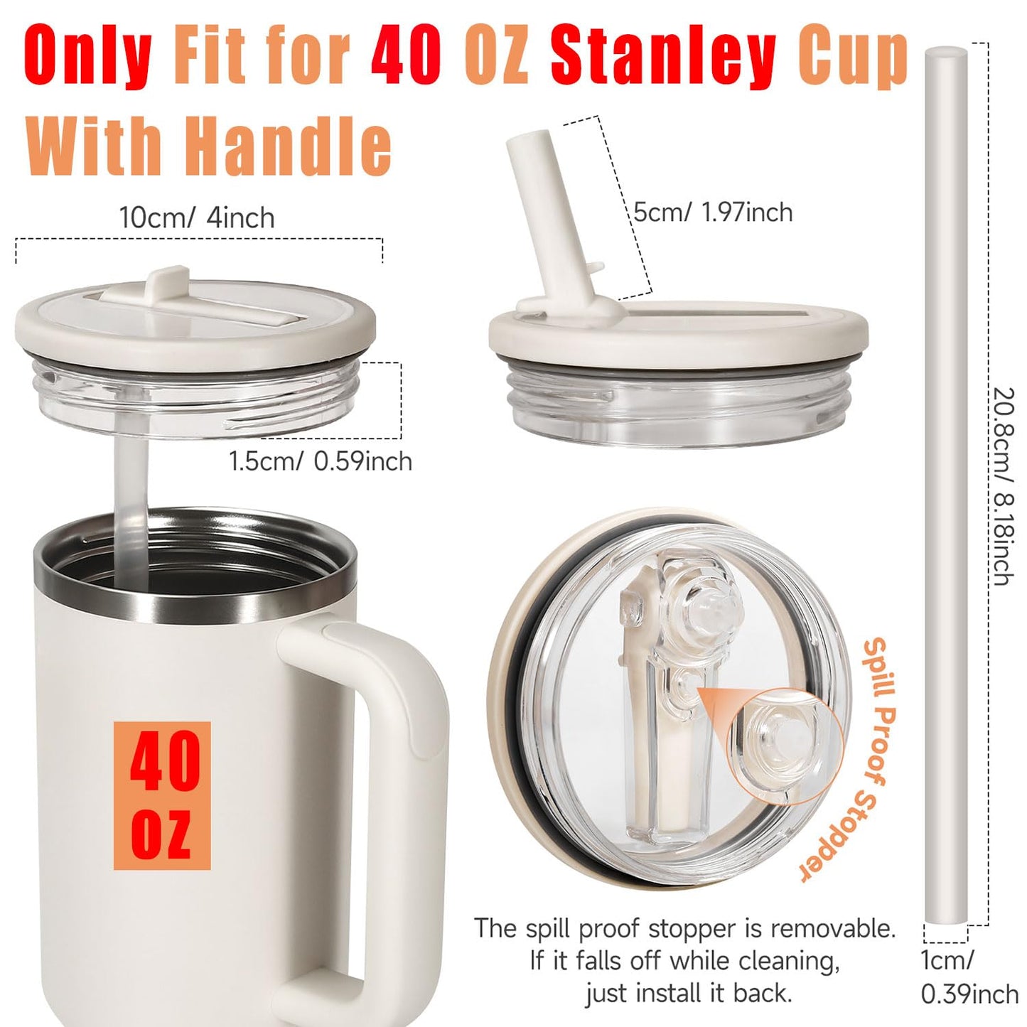 ANTAND 40oz Flip Straw Leak Proof Lid for Stanley H2.0 Quencher,2 Pack Tumbler Lid Replacement 40oz for Stanley Cup Accessories ProTour,No Spill Proof Straw Cover for Stanley Accessories(Beige,Matcha)