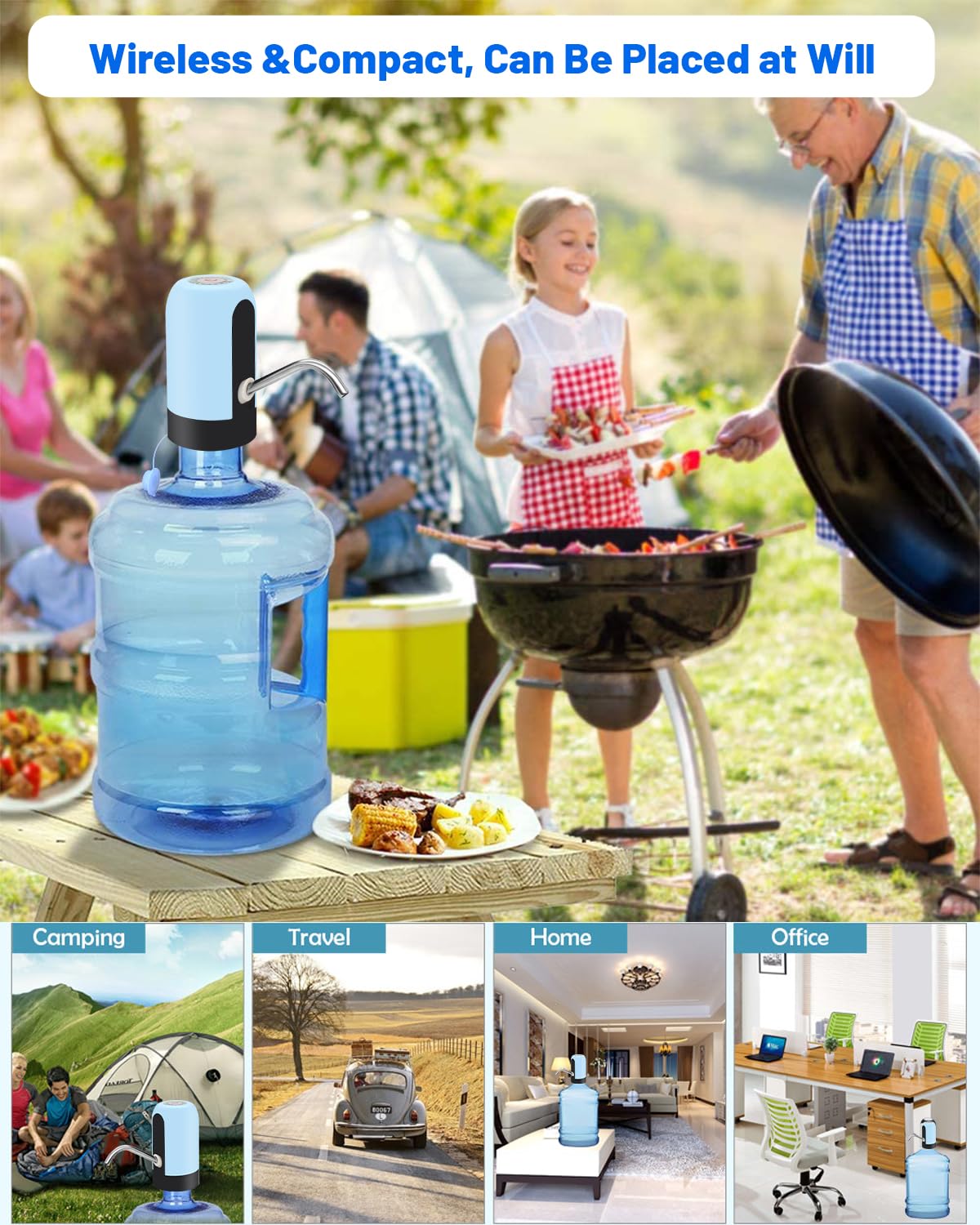 Myvision Water Dispenser for 5 Gallon Bottle, Portable USB Charging Electric Water Pump, Drinking Water Jug Pump for Home, Kitchen, Living Room, Office, Camping, Universal for 3-5 Gallon (Black)