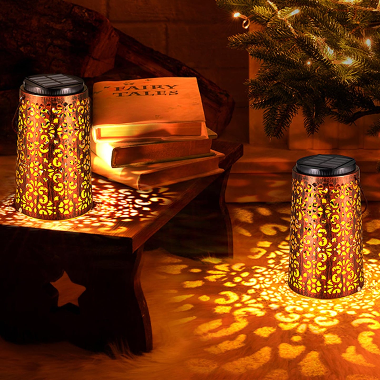 Solar Lanterns Outdoor Waterproof - 4 Pack Hanging Solar Lights Gifts for Women Mom Grandma Decorative Lantern for Patio Decor Garden Yard Backyard Porch Table Tree Lighting, Cool/Warm Light