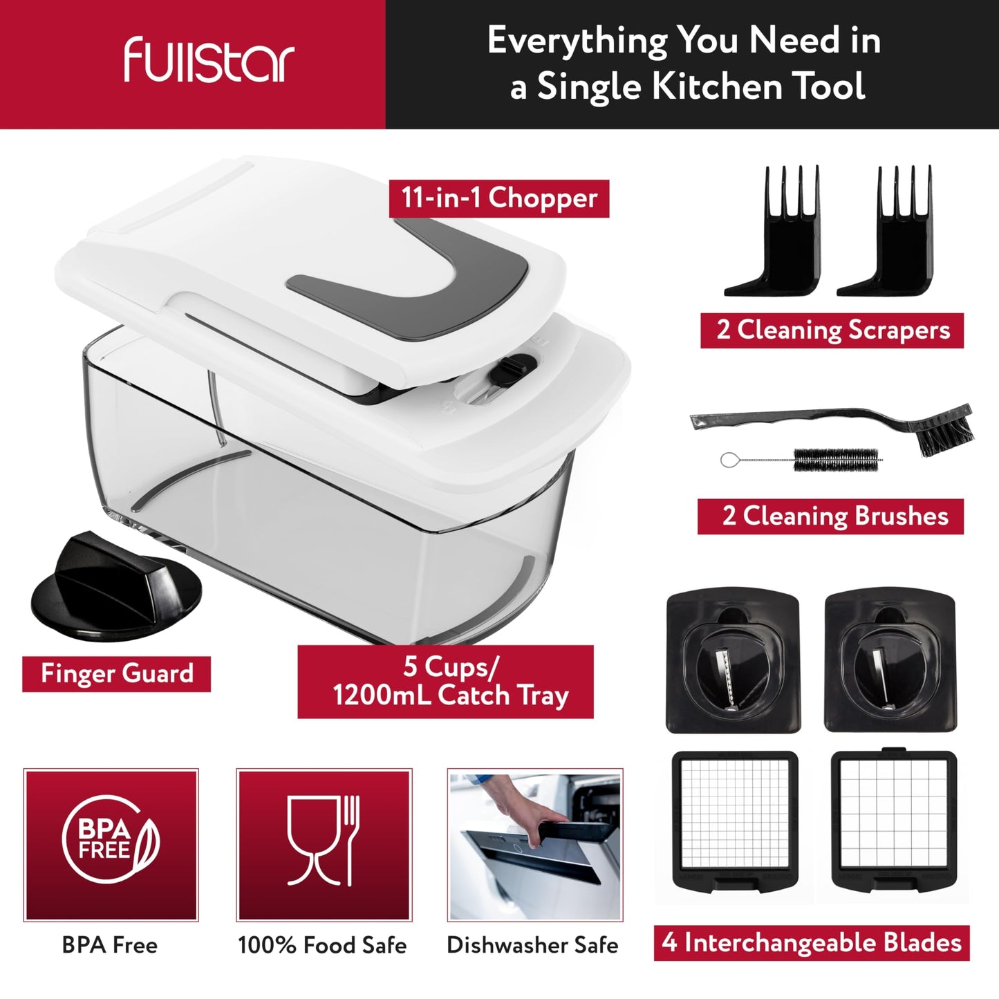 Fullstar Vegetable Chopper and Spiralizer - Food Chopper with Container, Fruit Slicer, Kitchen Gadgets & Accessories, Home Essentials (4 in 1, White)