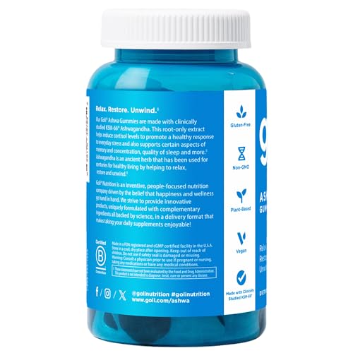 Goli Ashwagandha & Vitamin D Gummy - 180 Count - Mixed Berry, KSM-66, Vegan, Plant Based, Non-GMO, Gluten-Free & Gelatin Free Relax. Restore. Unwind, Pack of 3