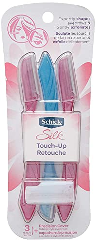 Schick Hydro Silk Touch-Up Dermaplaning Tool with Precision Cover, 3ct | Dermaplane Razor, Face Razors for Women, Eyebrow Razor, Facial Razor, Dermaplaning Razor, Womens Face Razor Peach Fuzz Remover