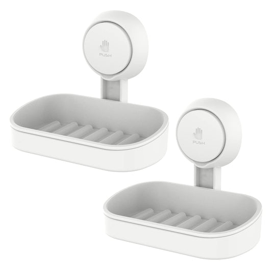 LEVERLOC Soap Holder Suction Cup for Shower, 2 Pack Bar Soap Dish Holder for Shower Wall Mounted NO-Drilling, Plastic Self Draining Removable Vacuum Suction for Bathroom Bathtub Sink