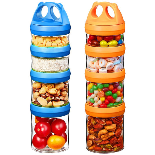 SELEWARE Portable Stackable Food Storage Containers for Snacks Formula Powder and Drinks Twist Lock System Airtight Leak-proof BPA and Phthalate Free Blue and Orange