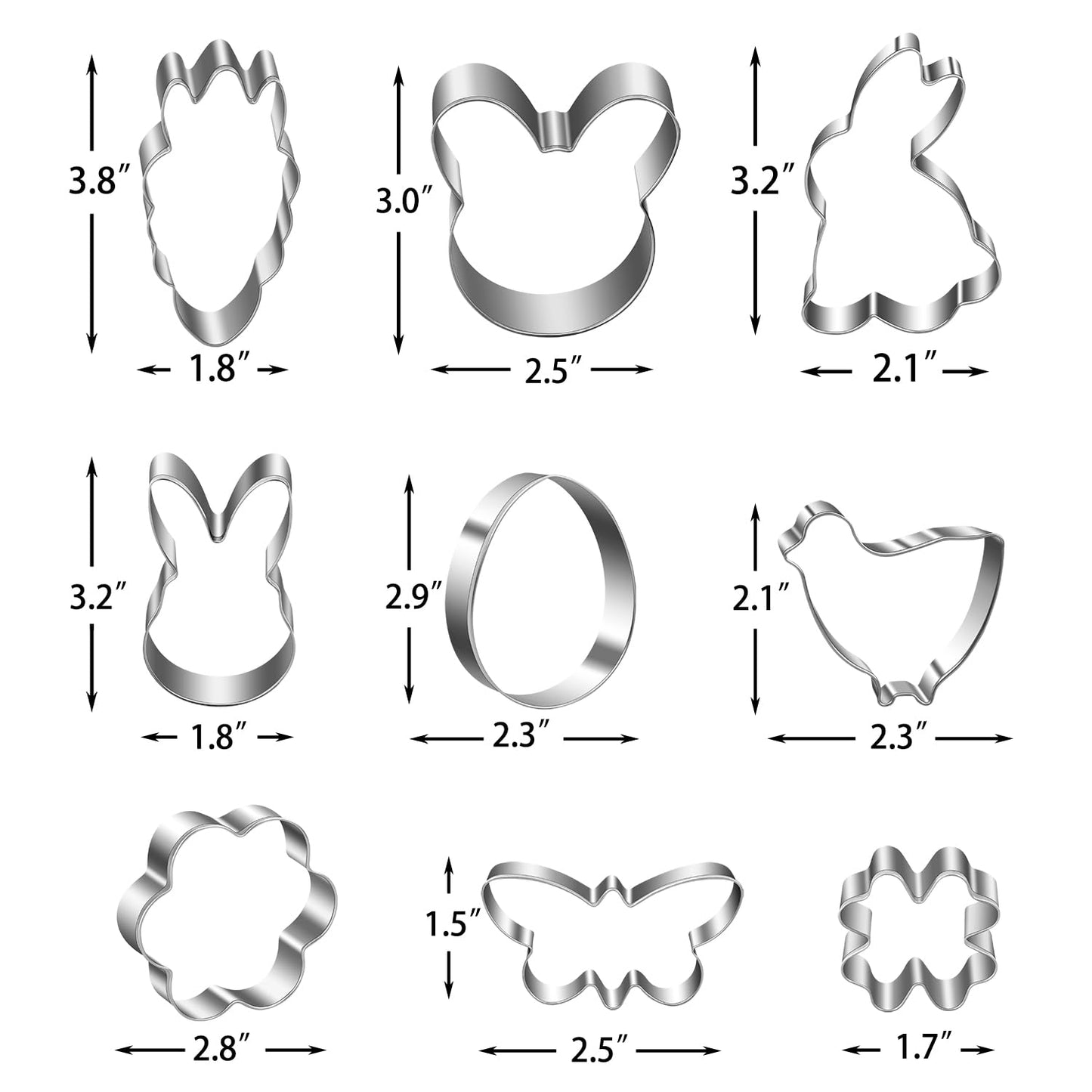 Easter Cookie Cutters Set - Bunny, Egg, Bunny Face, Rabbit, Butterfly, Flower, Chick, Carrot, Four Leaf Clover - 9PCS Easter Cookie Cutters - Large Easter Cookie Cutters for Spring Holiday Baking