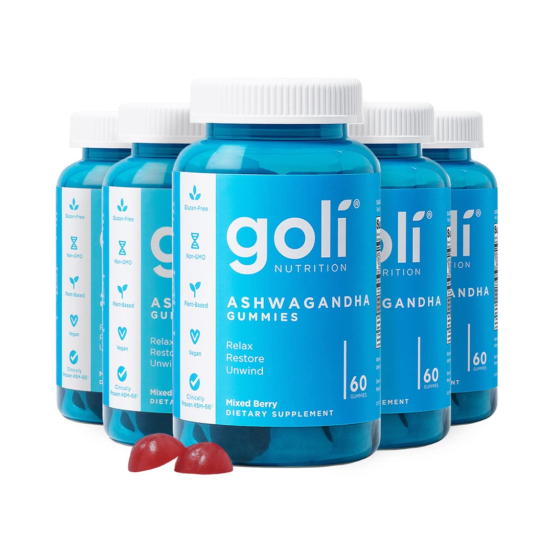 Goli Ashwagandha & Vitamin D Gummy - 180 Count - Mixed Berry, KSM-66, Vegan, Plant Based, Non-GMO, Gluten-Free & Gelatin Free Relax. Restore. Unwind, Pack of 3