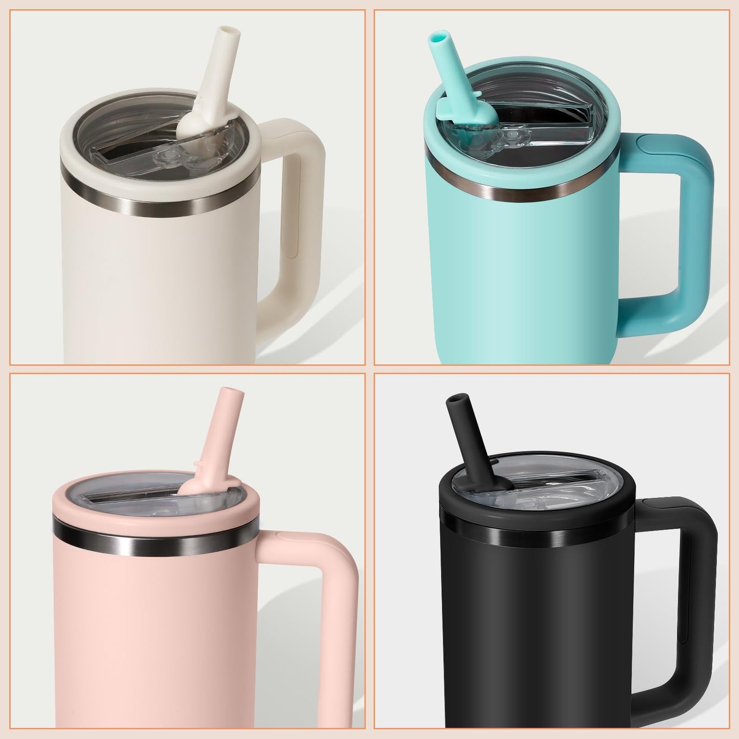 ANTAND 40oz Flip Straw Leak Proof Lid for Stanley H2.0 Quencher,2 Pack Tumbler Lid Replacement 40oz for Stanley Cup Accessories ProTour,No Spill Proof Straw Cover for Stanley Accessories(Beige,Matcha)