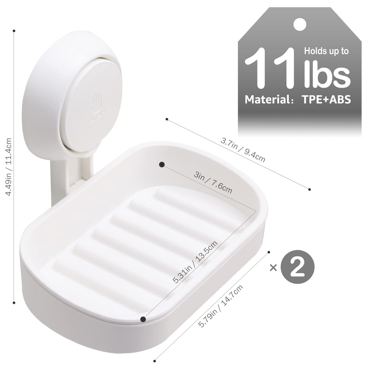 LEVERLOC Soap Holder Suction Cup for Shower, 2 Pack Bar Soap Dish Holder for Shower Wall Mounted NO-Drilling, Plastic Self Draining Removable Vacuum Suction for Bathroom Bathtub Sink