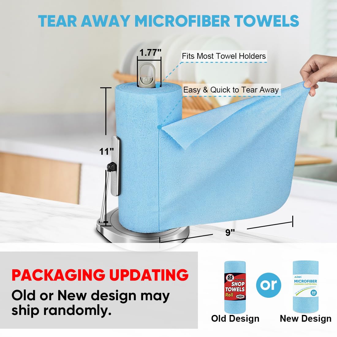 AIDEA Shop Towels 55 Sheets, Microfiber Cleaning Cloth Blue Shop Rags Washable, Microfiber Towels for Cars, Cleaning Rags Reusable Paper Towel for Automotive, Mechanic, Workshop, House, Kitchen,11×9"