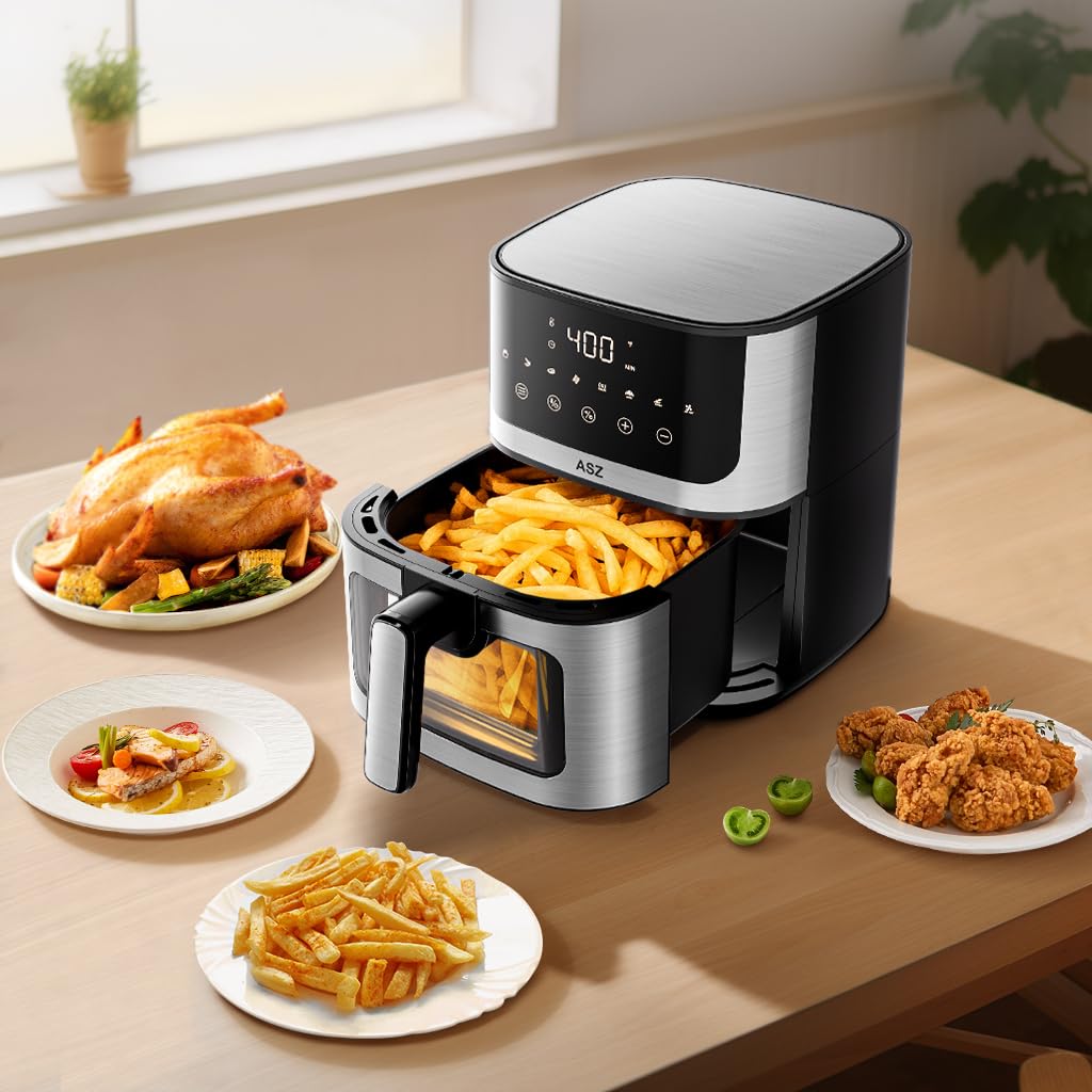 ASZ Air Fryer with Window Visible- 5 quart Compact- Digital Airfryer 5qt for 2-3 people - 5 qt for Office Dorm Room - 8 in 1 Bake Toast Broil Reheat - 1400W, 400℉ Kitchen Airfry Countertop Gift