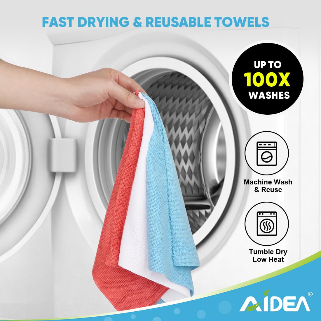 AIDEA Shop Towels 55 Sheets, Microfiber Cleaning Cloth Blue Shop Rags Washable, Microfiber Towels for Cars, Cleaning Rags Reusable Paper Towel for Automotive, Mechanic, Workshop, House, Kitchen,11×9"