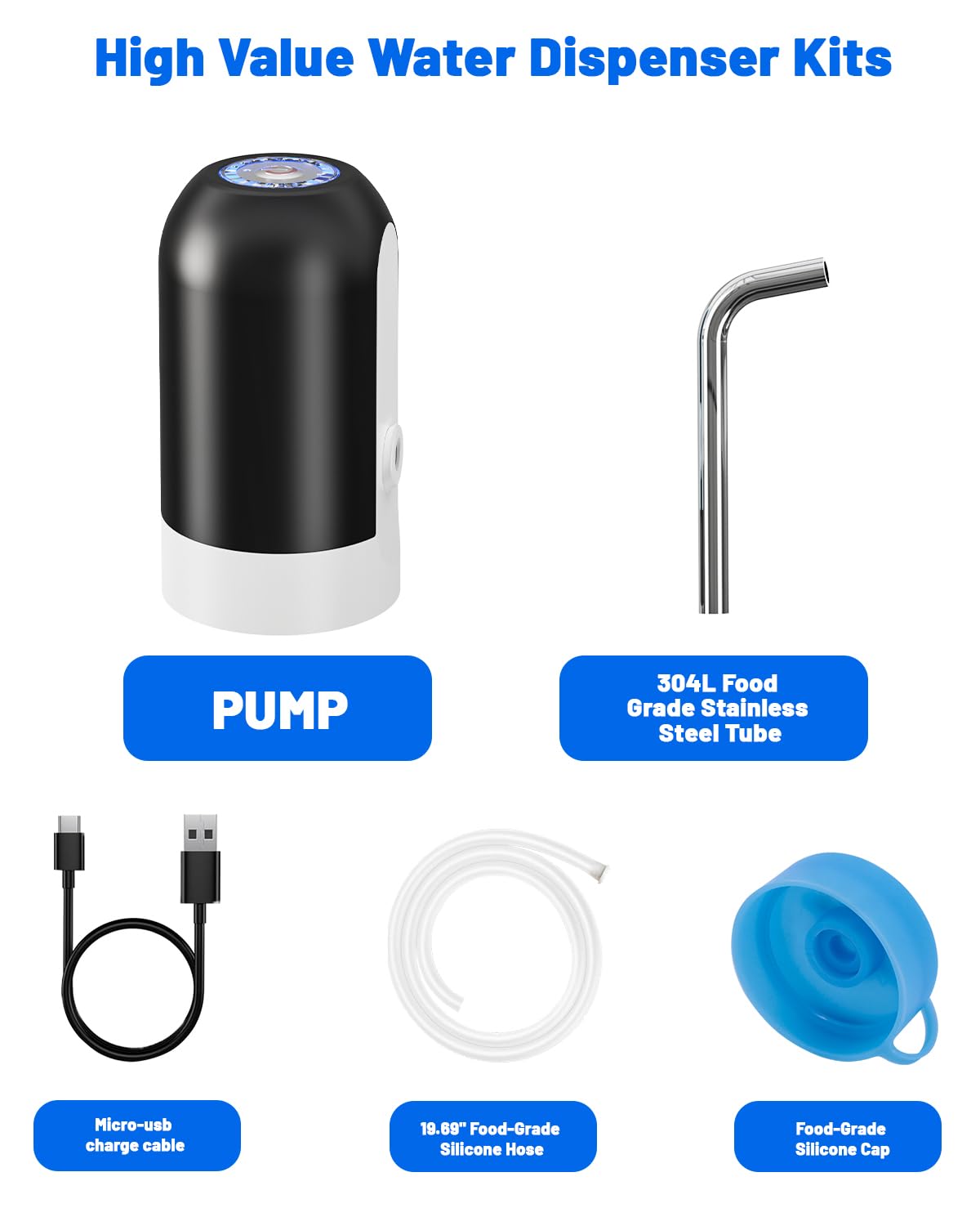 Myvision Water Dispenser for 5 Gallon Bottle, Portable USB Charging Electric Water Pump, Drinking Water Jug Pump for Home, Kitchen, Living Room, Office, Camping, Universal for 3-5 Gallon (Black)