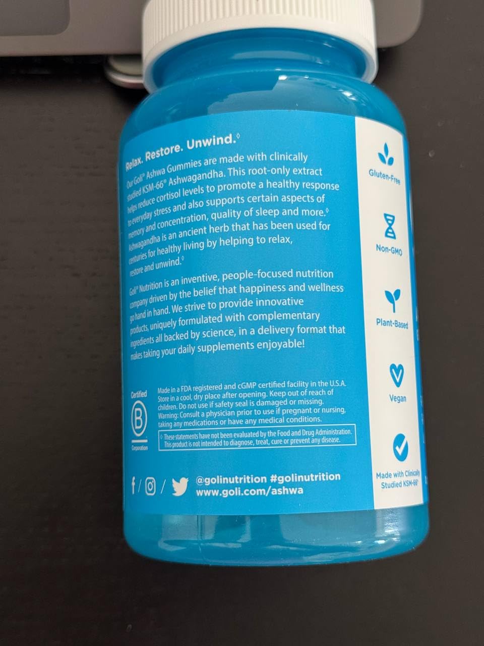 Goli Ashwagandha & Vitamin D Gummy - 180 Count - Mixed Berry, KSM-66, Vegan, Plant Based, Non-GMO, Gluten-Free & Gelatin Free Relax. Restore. Unwind, Pack of 3