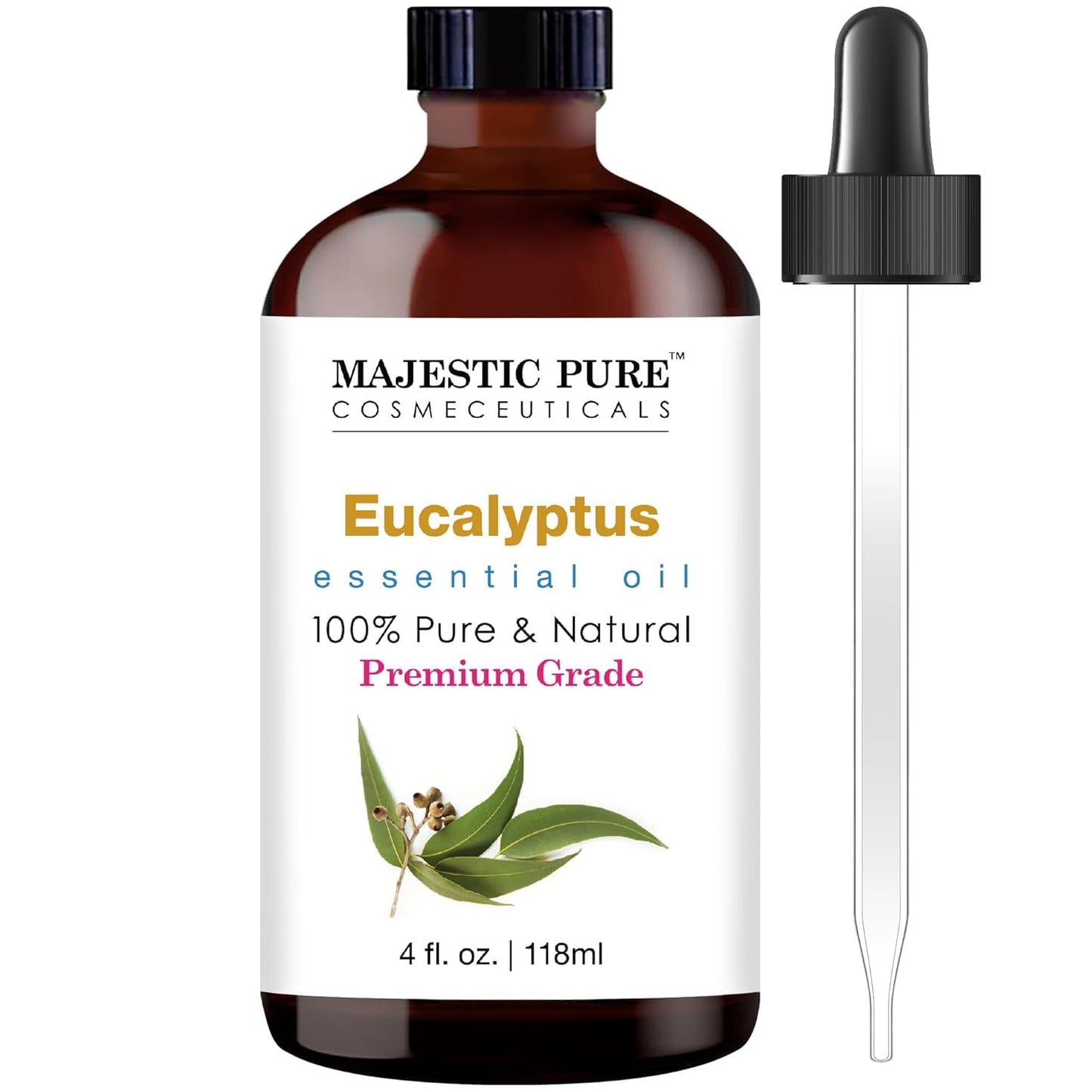 MAJESTIC PURE Eucalyptus Essential Oil | 100% Pure and Natural Eucalyptus Oil | Premium Grade Essential Oils for Hair Care, Home Diffusers, Skin, Aromatherapy, Massage and Humidifiers | 4 Fl Oz