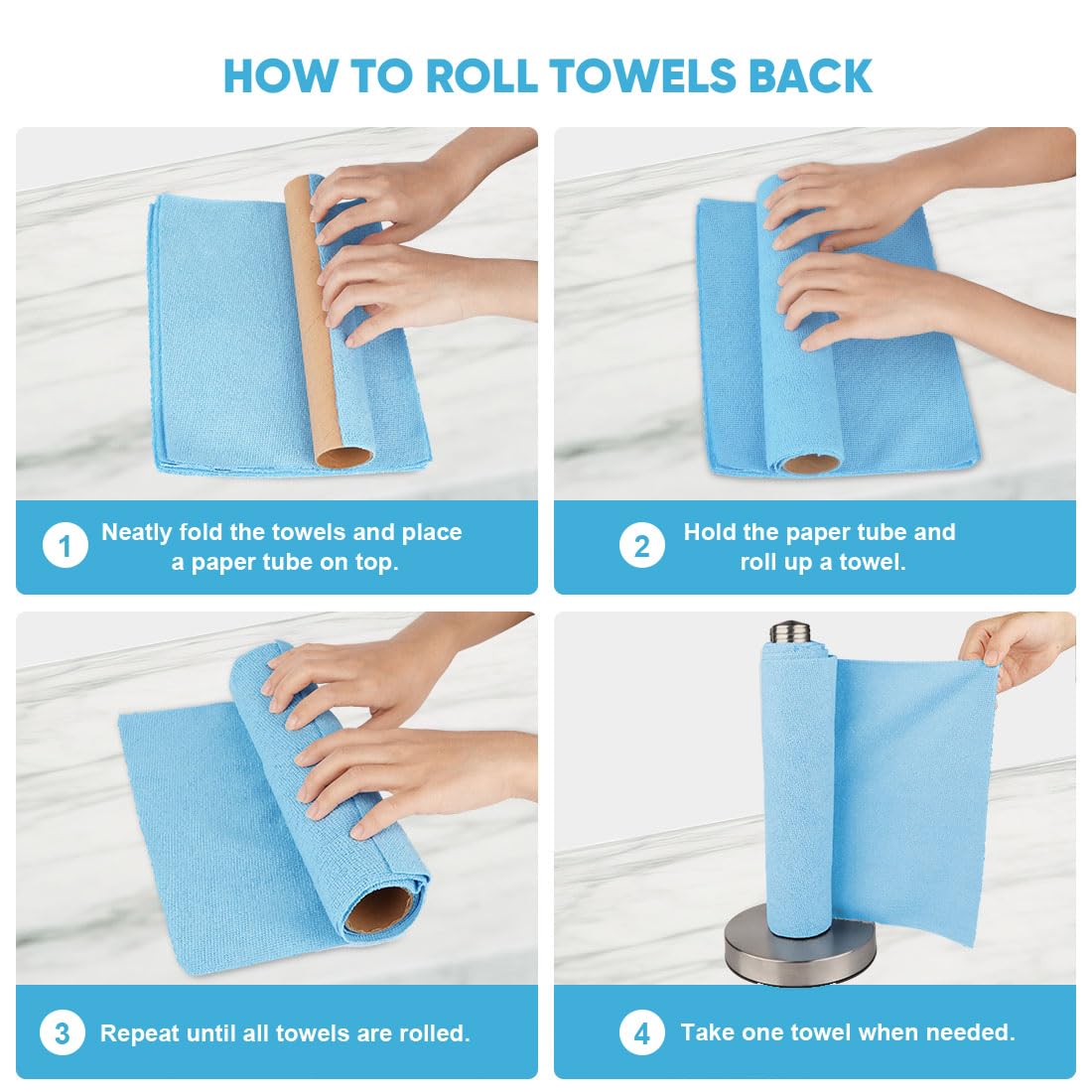 AIDEA Shop Towels 55 Sheets, Microfiber Cleaning Cloth Blue Shop Rags Washable, Microfiber Towels for Cars, Cleaning Rags Reusable Paper Towel for Automotive, Mechanic, Workshop, House, Kitchen,11×9"