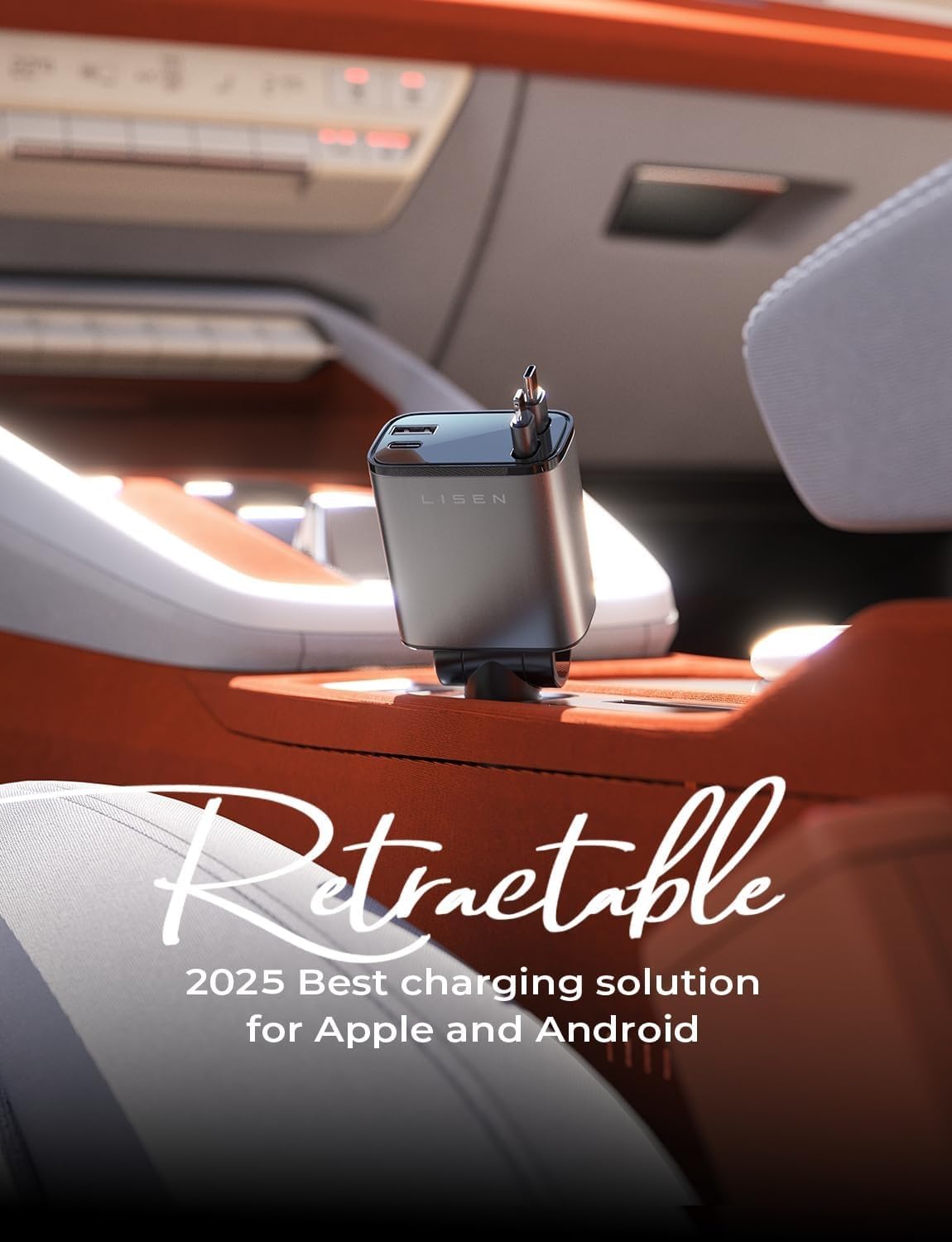 LISEN Retractable Car Charger [69W USB C Car Accessories Adapter ] for iPhone 16 USB C Charger Fast Charging, Travel Essentials Gifts for Women Men, Road Trip Essentials for iPhone 16e 16 15 14 13 12