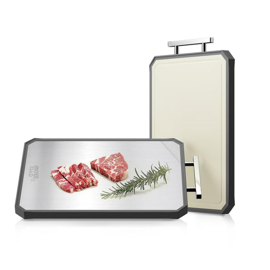 SNOWCLAD Stainless Steel Cutting Board,Double Sided Steel Cutting Board for kitchen,Stainless Steel/Wheat straw pp Large Cutting Board for meat,Dishwasher Safe,non toxic Chopping Board,16 * 11 Inch