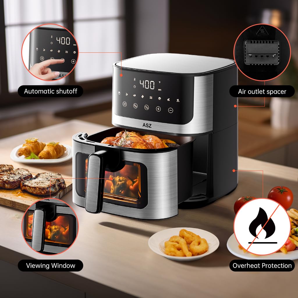 ASZ Air Fryer with Window Visible- 5 quart Compact- Digital Airfryer 5qt for 2-3 people - 5 qt for Office Dorm Room - 8 in 1 Bake Toast Broil Reheat - 1400W, 400℉ Kitchen Airfry Countertop Gift