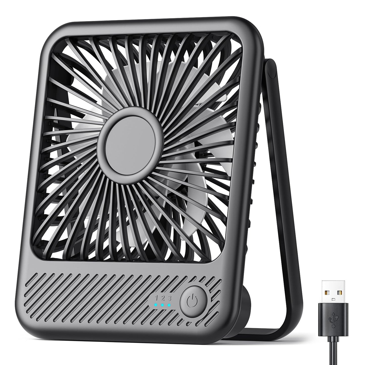 Koonie USB Desk Fan, Strong Wind Ultra Quiet Small Personal Fan with 180° Tilt Folding and 3 Speeds Adjustable, USB-C Corded Powered Mini USB Fan for Office Desktop Bedroom, 5in