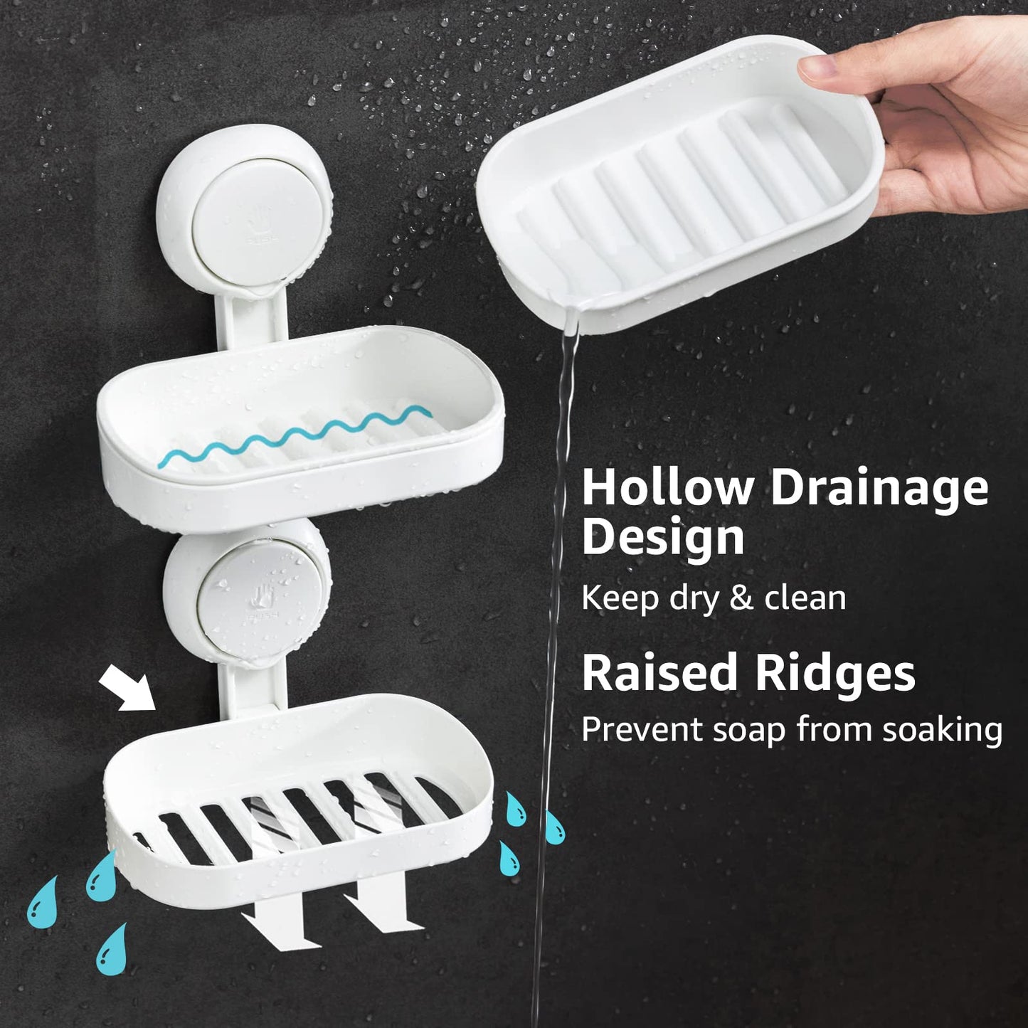 LEVERLOC Soap Holder Suction Cup for Shower, 2 Pack Bar Soap Dish Holder for Shower Wall Mounted NO-Drilling, Plastic Self Draining Removable Vacuum Suction for Bathroom Bathtub Sink