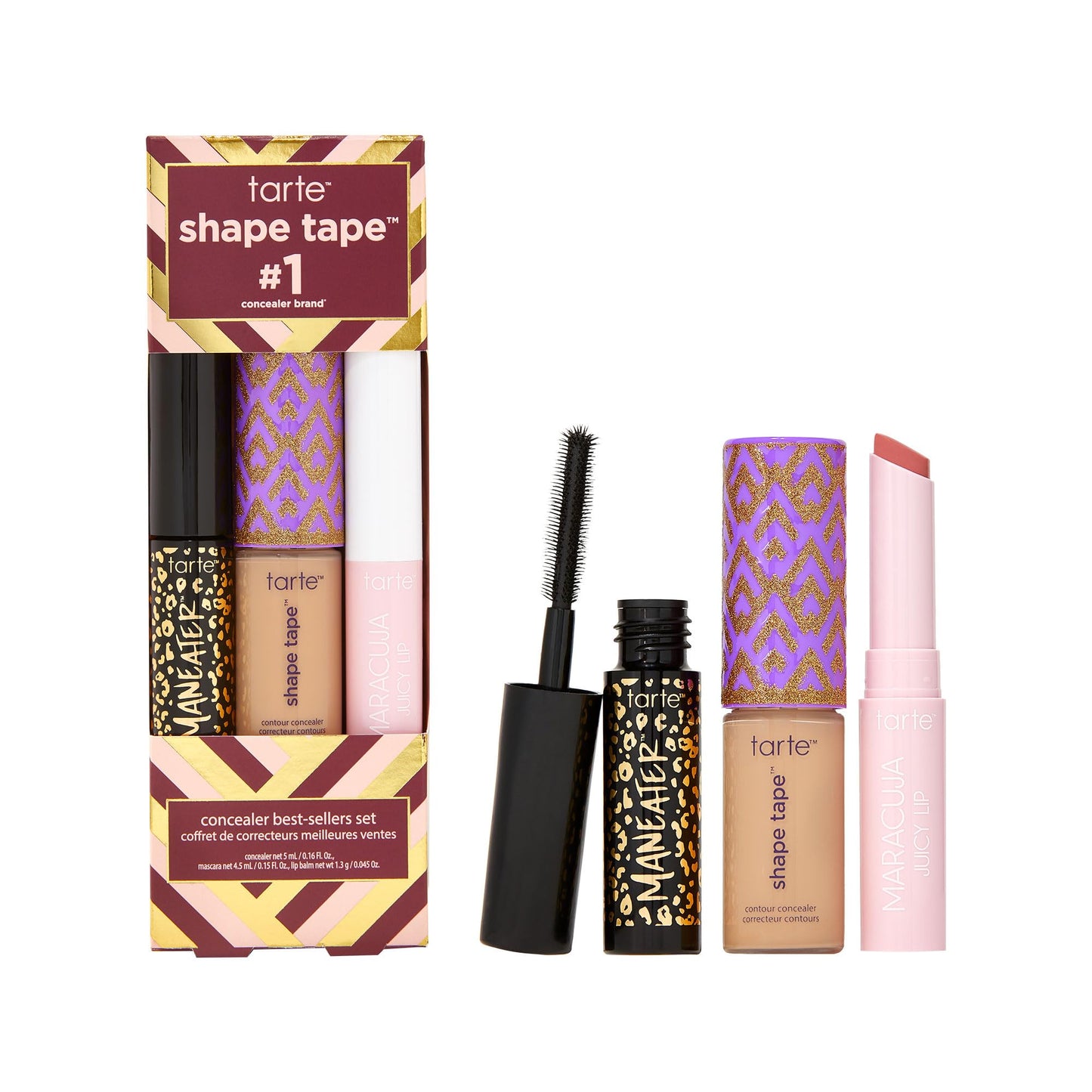 tarte shape tape best-sellers set – Shape Tape Concealer, Hydrating Lip Gloss Balm & Mascara for Curl, Volume & Length, Longwear, Cruelty Free