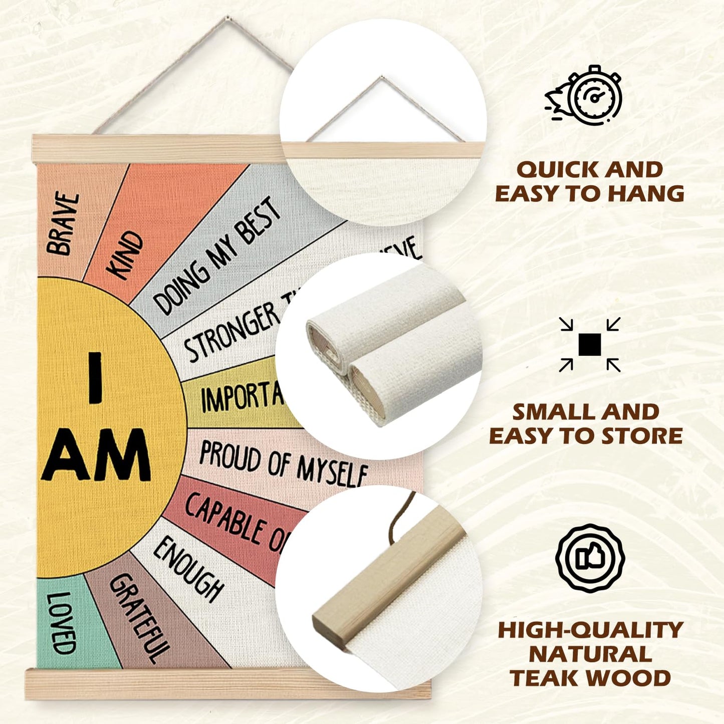 Supwhd Affirmation Wall Decor for Kids Boys Girls, I am Kind I am Brave Positive Affirmations Wall Decor, Affirmation Wall Art for Nursery Classroom Kids Bedroom 16x24