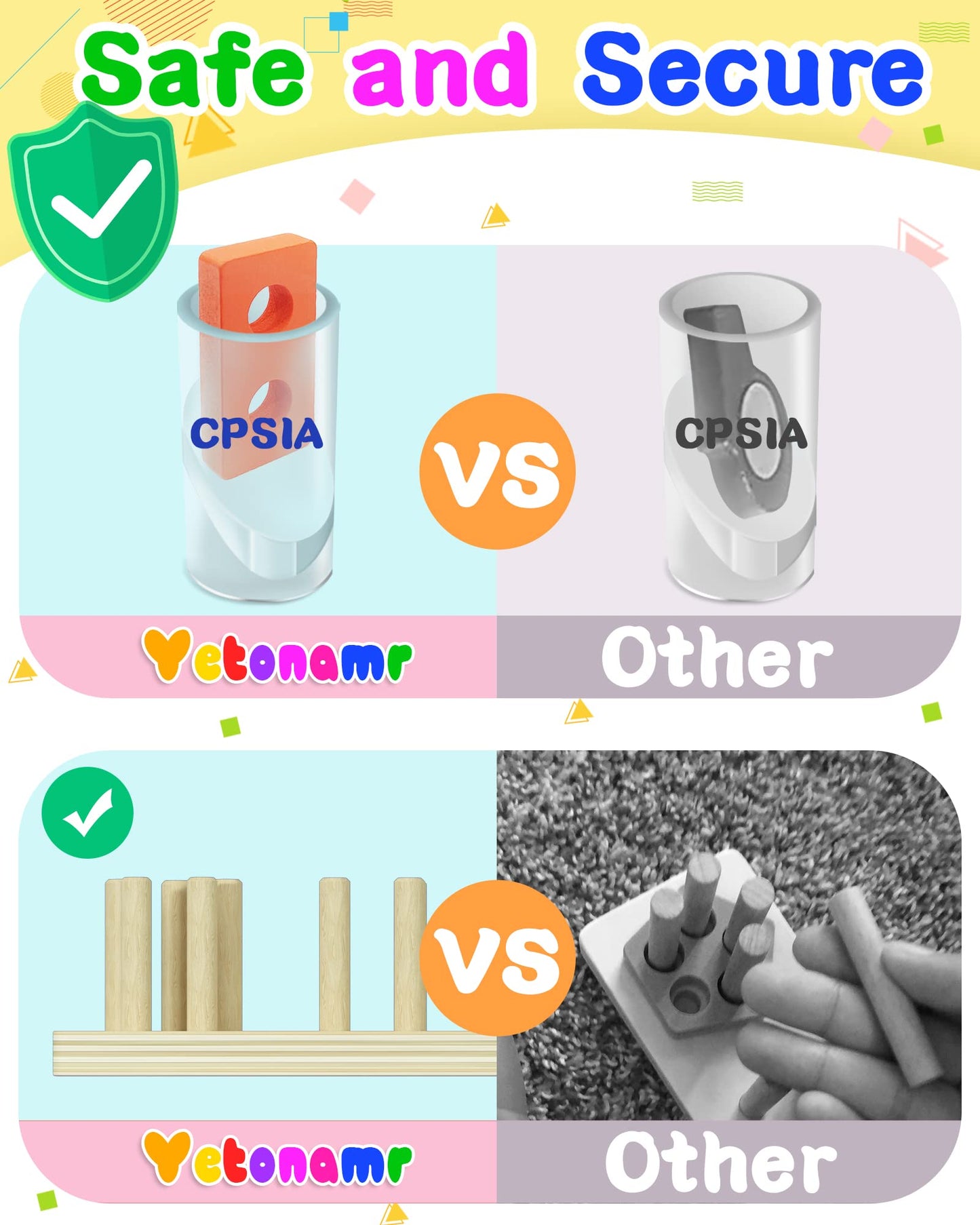 Yetonamr Montessori Toys for 1 2 3 Years Old Boys Girls Birthday Gifts, Wooden Sensory Toys for Ages 2-4 Kids Baby, Toddler Easter Basket Stuffers Learning Toy Activities Puzzles Ages 1-3