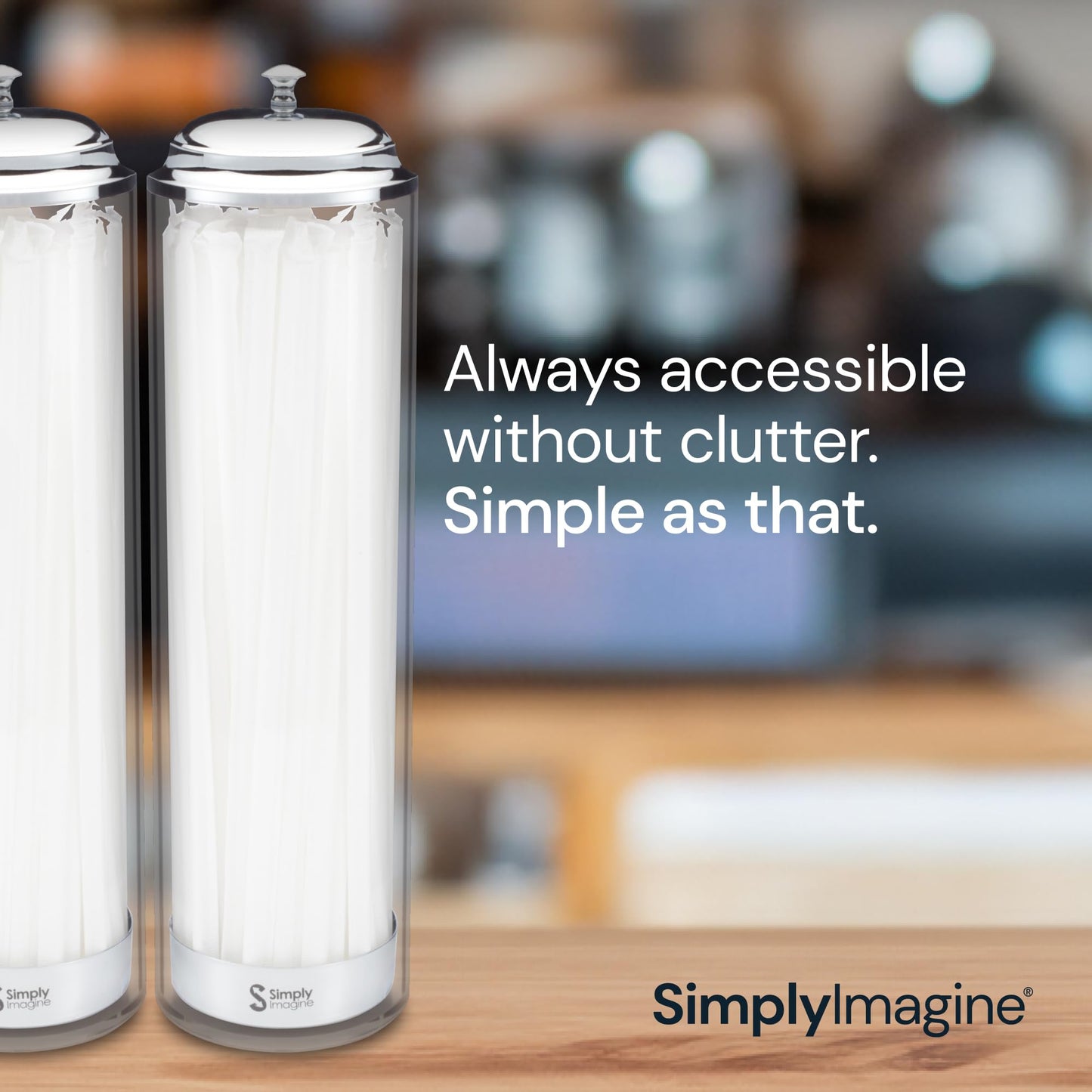 SimplyImagine 11.5 Inch Tall Metal Base & Lid Acrylic Straw Holder for Counter with 20 Clear Straws in a White Pack