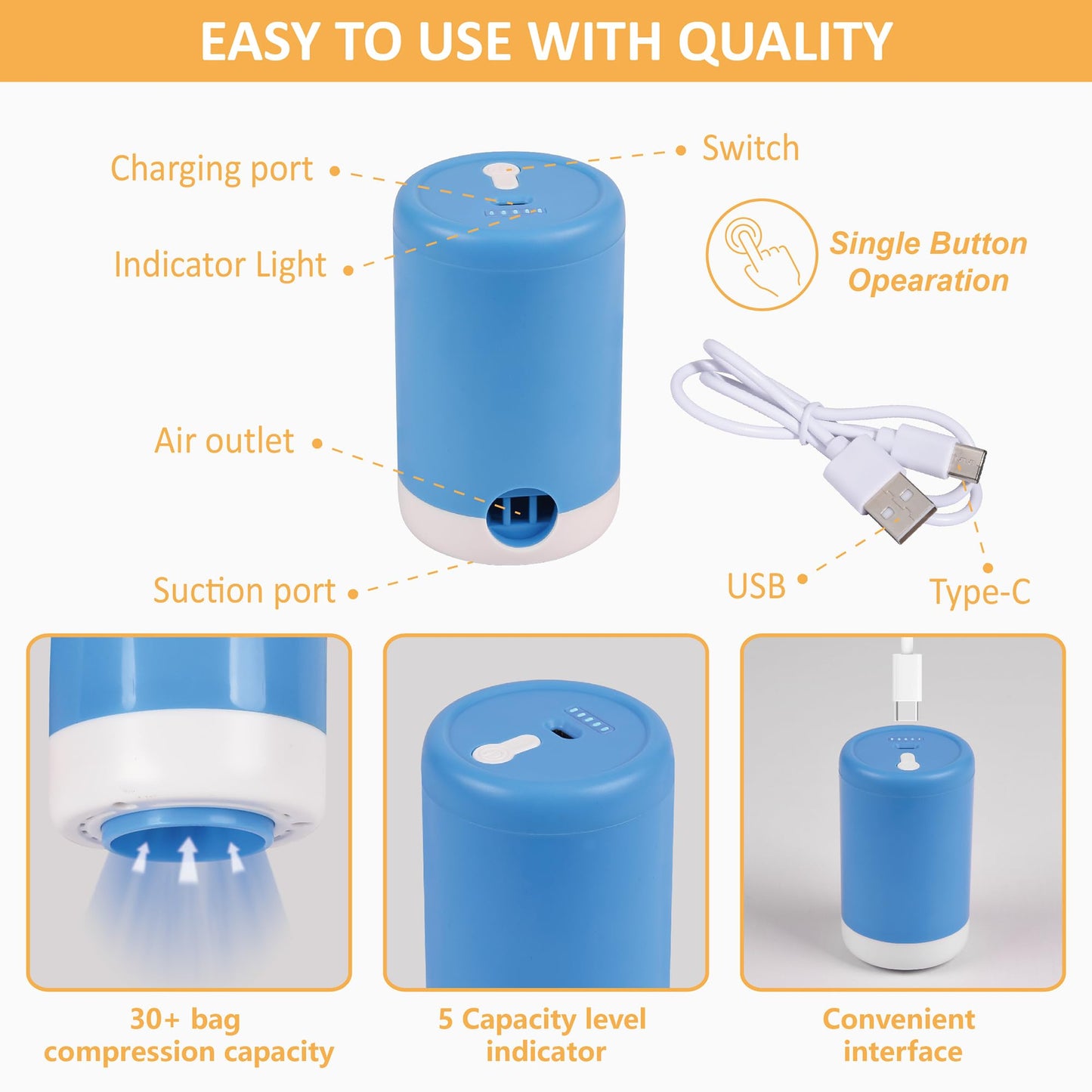 Vacuum Storage Bags with Electric Pump, 22 Pack (3 Jumbo/3 Large/8 Medium/8 Small) Vacuum Seal Space Saver Bags for Clothing, Pillows, Blanket, Bedding, Comforters