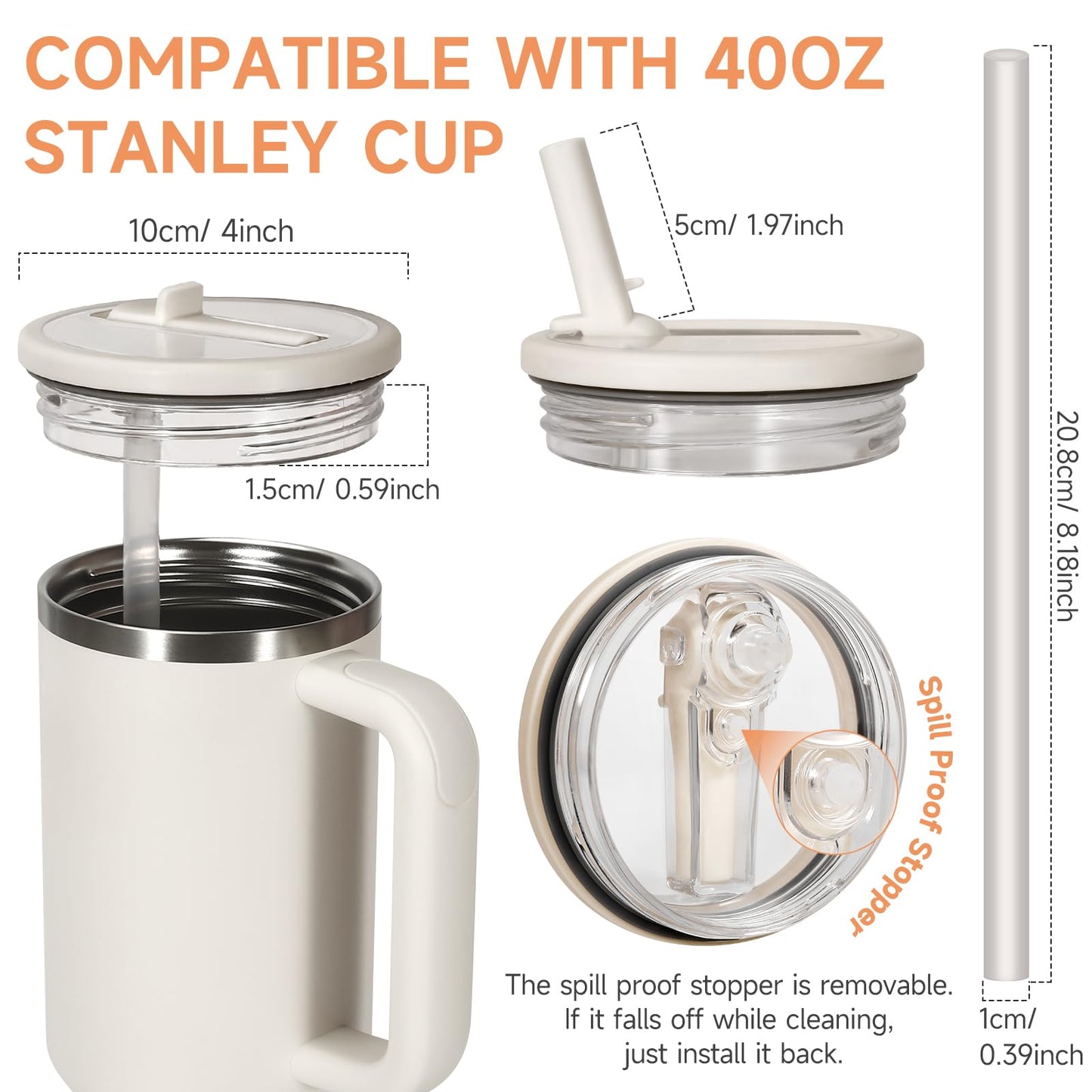 ANTAND 40oz Flip Straw Leak Proof Lid for Stanley H2.0 Quencher,2 Pack Tumbler Lid Replacement 40oz for Stanley Cup Accessories ProTour,No Spill Proof Straw Cover for Stanley Accessories(Beige,Matcha)