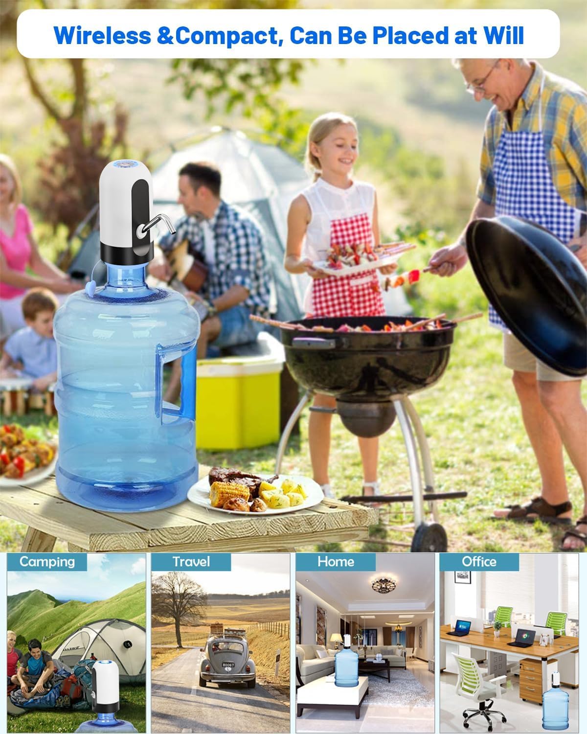 Myvision Water Dispenser for 5 Gallon Bottle, Portable USB Charging Electric Water Pump, Drinking Water Jug Pump for Home, Kitchen, Living Room, Office, Camping, Universal for 3-5 Gallon (Black)