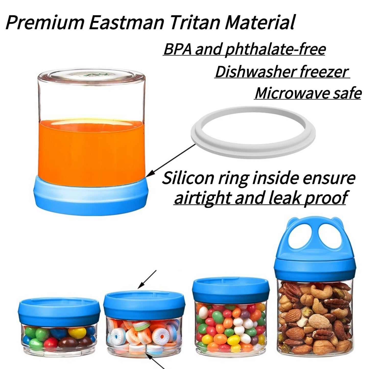 SELEWARE Portable Stackable Food Storage Containers for Snacks Formula Powder and Drinks Twist Lock System Airtight Leak-proof BPA and Phthalate Free Blue and Orange