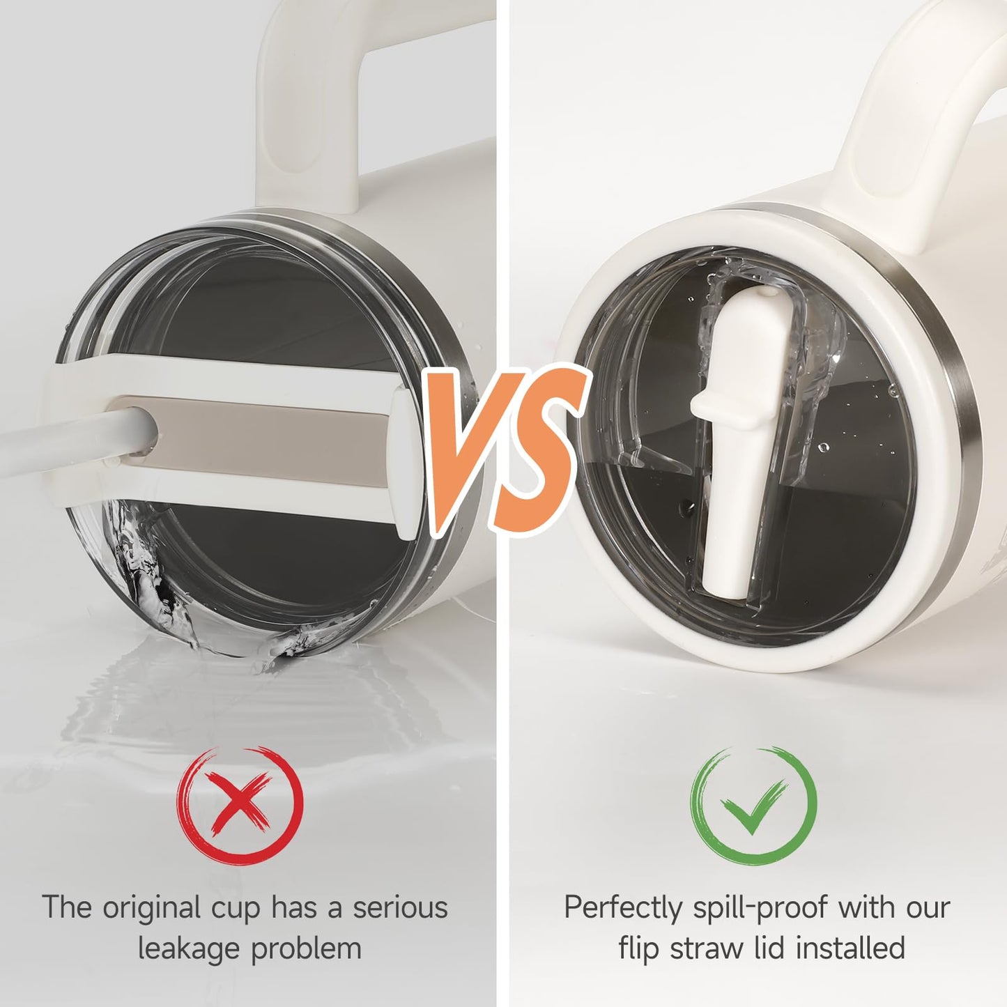 ANTAND 40oz Flip Straw Leak Proof Lid for Stanley H2.0 Quencher,2 Pack Tumbler Lid Replacement 40oz for Stanley Cup Accessories ProTour,No Spill Proof Straw Cover for Stanley Accessories(Beige,Matcha)