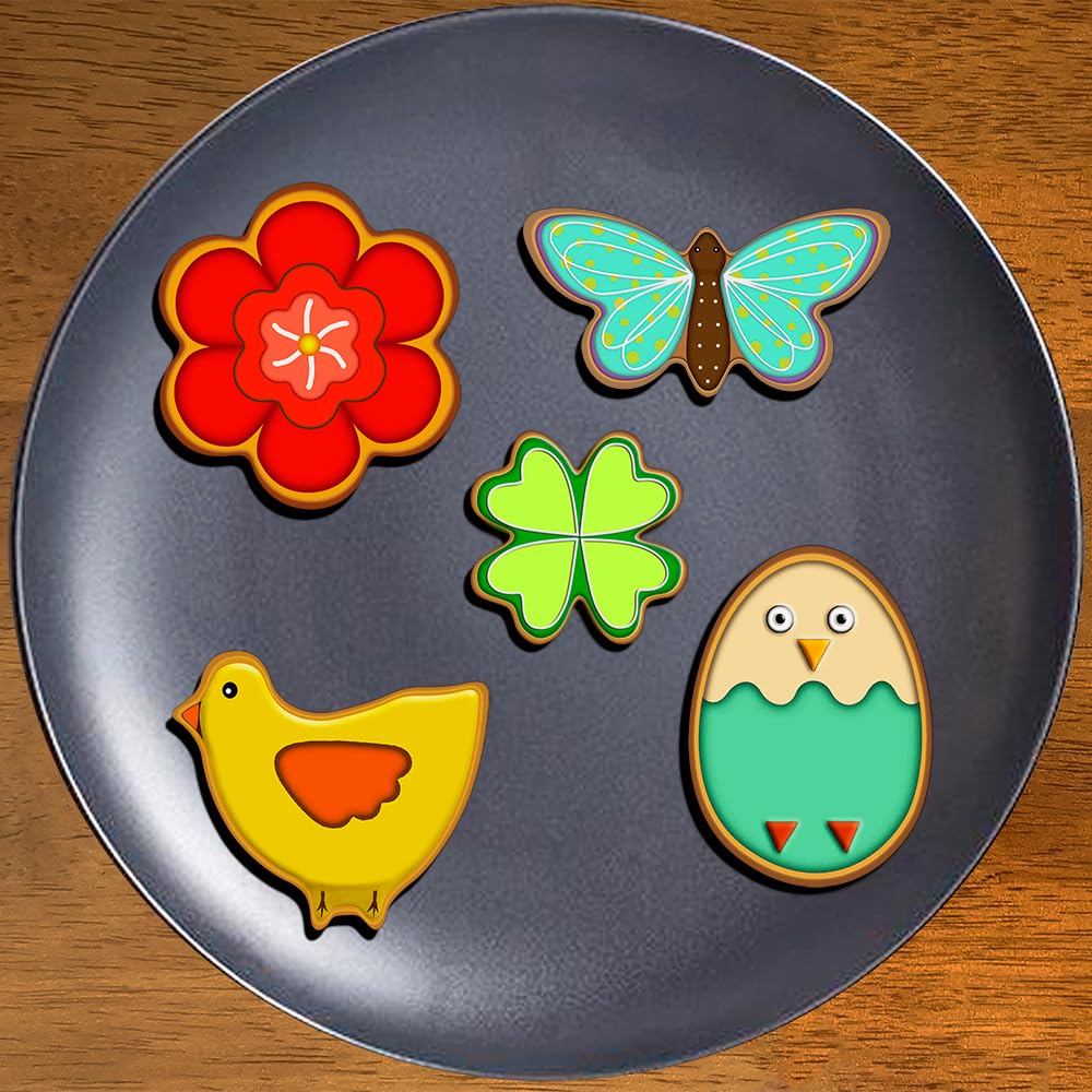 Easter Cookie Cutters Set - Bunny, Egg, Bunny Face, Rabbit, Butterfly, Flower, Chick, Carrot, Four Leaf Clover - 9PCS Easter Cookie Cutters - Large Easter Cookie Cutters for Spring Holiday Baking