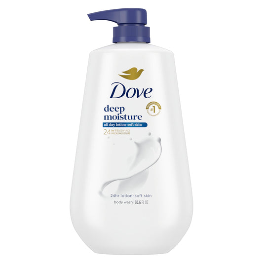 Dove Body Wash with Pump Deep Moisture for 24hr Lotion-Soft Skin Moisture Moisturizing Skin Cleanser with No Sulfates No Parabens 30.6 oz