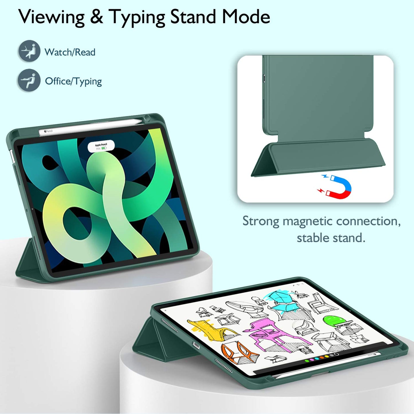 ZryXal iPad Air 11 Inch Case M3 2025 / M2 2024, iPad Air Case 5th Generation/4th Generation 2022/2020 10.9 Inch [Support Touch ID and Auto Wake/Sleep](New Midnight Green)