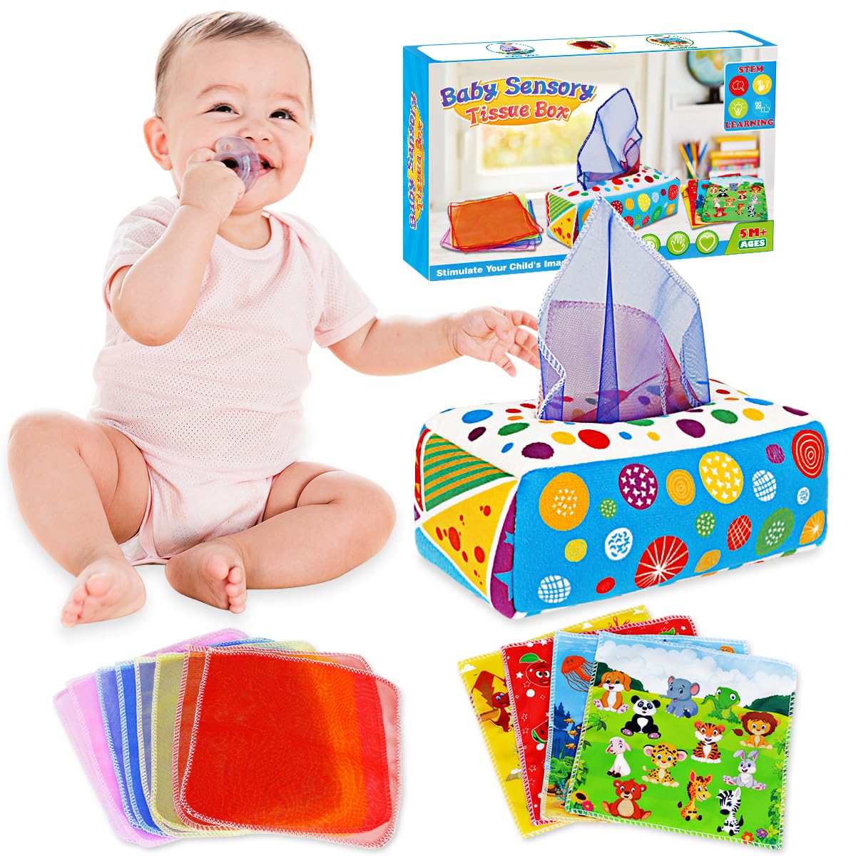 Aiduy Baby Toys 6 to 12 Months - Baby Tissue Box Toys Montessori Toys for Babies 6-12 Months Soft Crinkle Infant Sensory Toys for 1 Year Old Early Learning Toys Baby Boys Girls Gifts