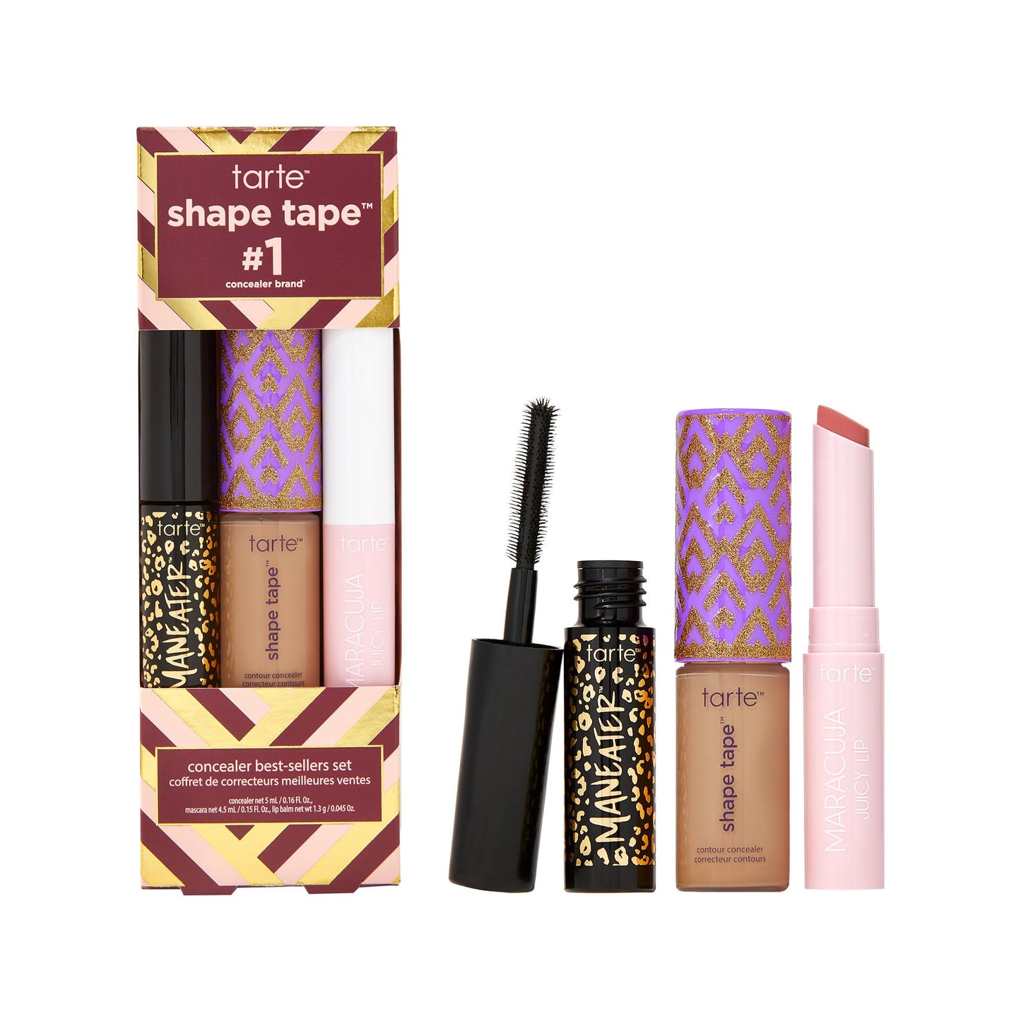 tarte shape tape best-sellers set – Shape Tape Concealer, Hydrating Lip Gloss Balm & Mascara for Curl, Volume & Length, Longwear, Cruelty Free