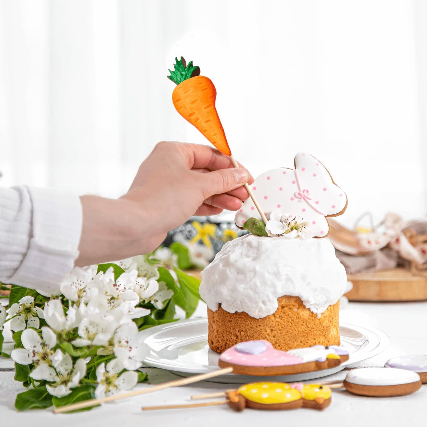 5Pcs Easter Fondant Molds Silicone Candy Molds Set Easter Egg Silicone Molds Bunny Silicone Chocolate Mold Carrot Shaped Molds for Cupcake Topper Chocolate Pastry,Cookie Jelly and Cake Decorations