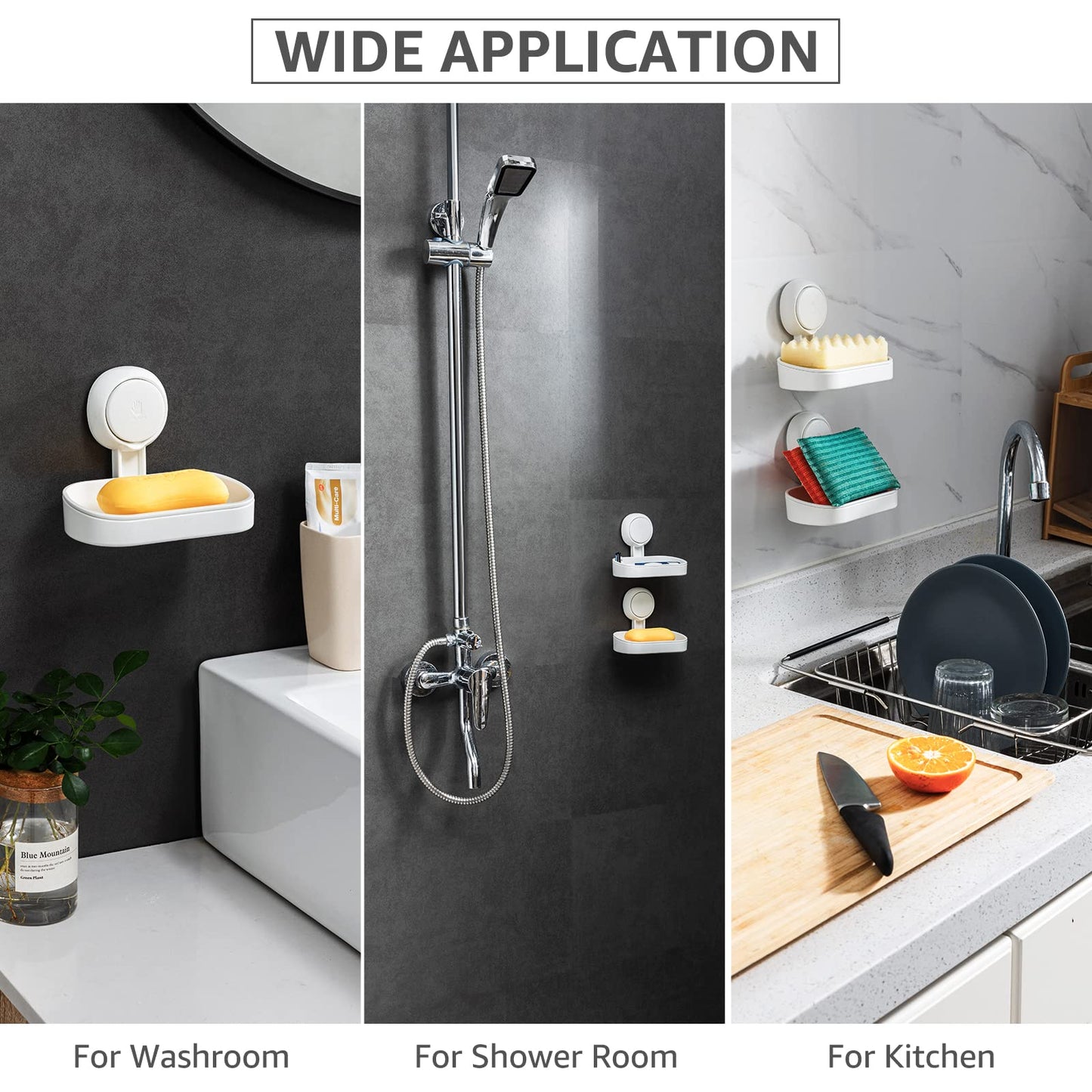 LEVERLOC Soap Holder Suction Cup for Shower, 2 Pack Bar Soap Dish Holder for Shower Wall Mounted NO-Drilling, Plastic Self Draining Removable Vacuum Suction for Bathroom Bathtub Sink