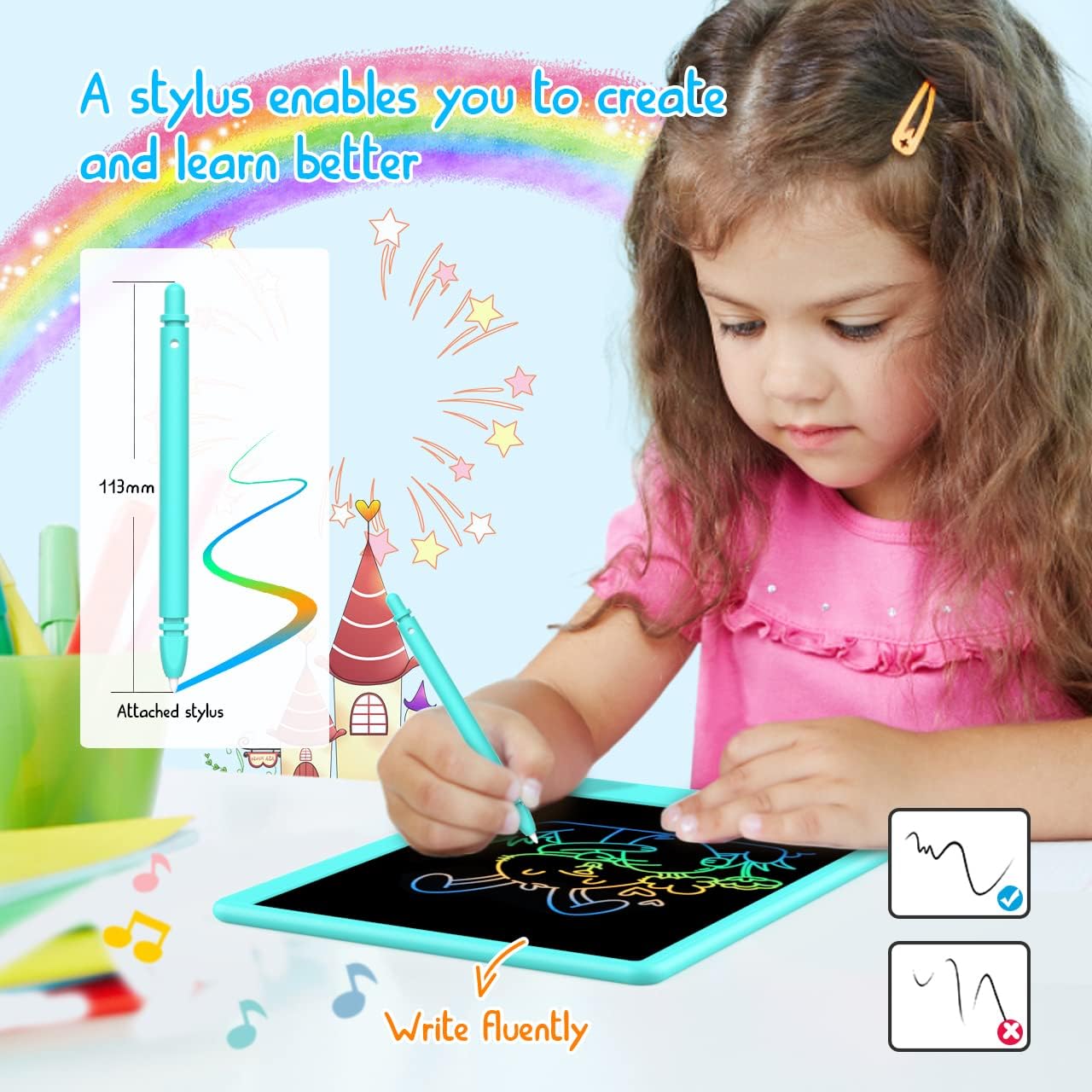 BUKEBU LCD Writing Tablet Doodle Board, Colorful Drawing Pad, Electronic Drawing Tablet, Drawing Pads,Travel Gifts for Kids Ages 3 4 5 6 7 8 Year Old Girls Boys (10.5 inch, Blue&Orange)