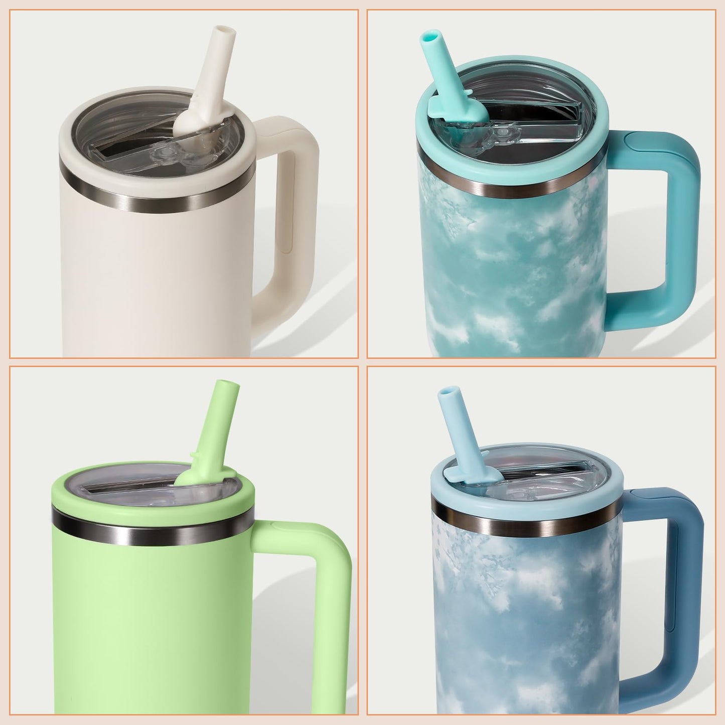 ANTAND 40oz Flip Straw Leak Proof Lid for Stanley H2.0 Quencher,2 Pack Tumbler Lid Replacement 40oz for Stanley Cup Accessories ProTour,No Spill Proof Straw Cover for Stanley Accessories(Beige,Matcha)