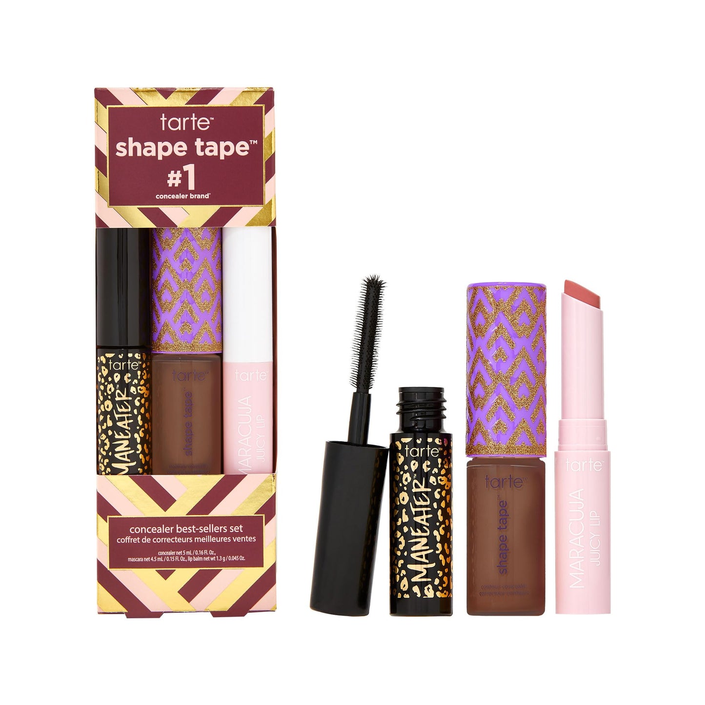 tarte shape tape best-sellers set – Shape Tape Concealer, Hydrating Lip Gloss Balm & Mascara for Curl, Volume & Length, Longwear, Cruelty Free