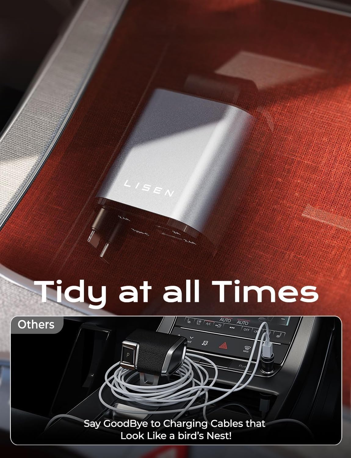 LISEN Retractable Car Charger [69W USB C Car Accessories Adapter ] for iPhone 16 USB C Charger Fast Charging, Travel Essentials Gifts for Women Men, Road Trip Essentials for iPhone 16e 16 15 14 13 12