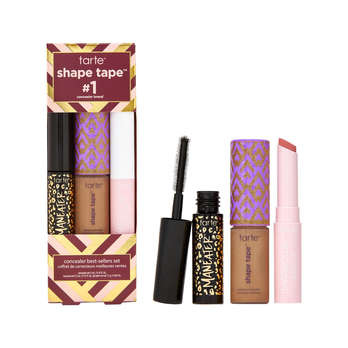tarte shape tape best-sellers set – Shape Tape Concealer, Hydrating Lip Gloss Balm & Mascara for Curl, Volume & Length, Longwear, Cruelty Free