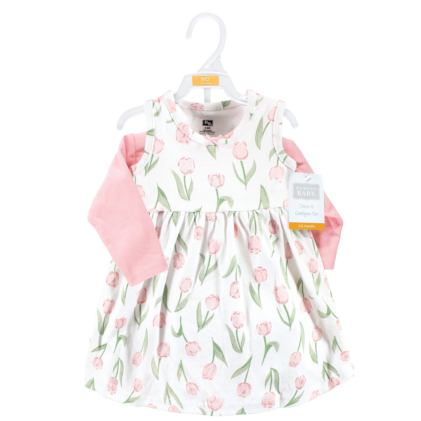 Hudson Baby baby girls Hudson Infant Girl Cotton and Cardigan Set, Pink Tulips, 5 Toddler Casual Dress, Pink Tulips, 4-5T US