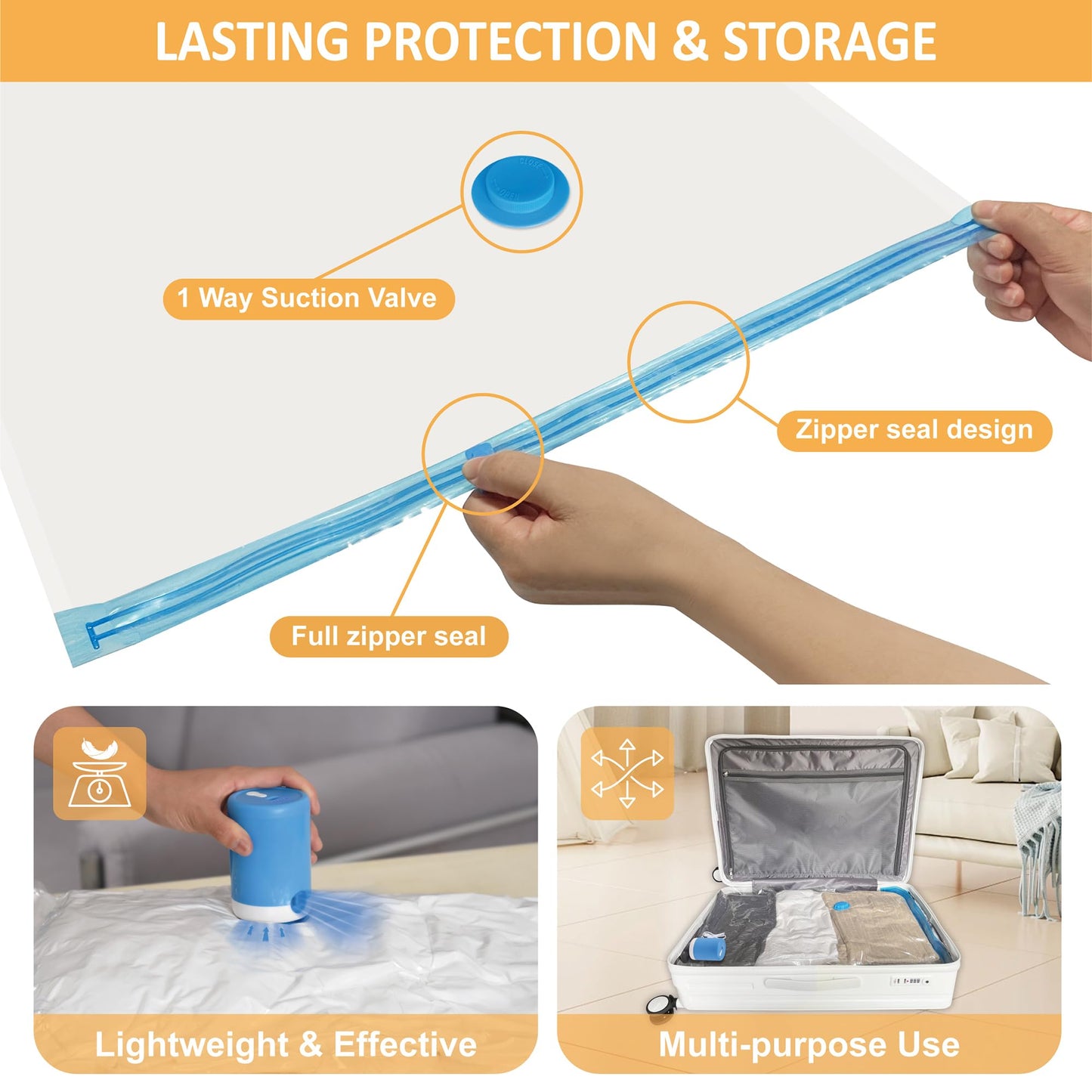 Vacuum Storage Bags with Electric Pump, 22 Pack (3 Jumbo/3 Large/8 Medium/8 Small) Vacuum Seal Space Saver Bags for Clothing, Pillows, Blanket, Bedding, Comforters