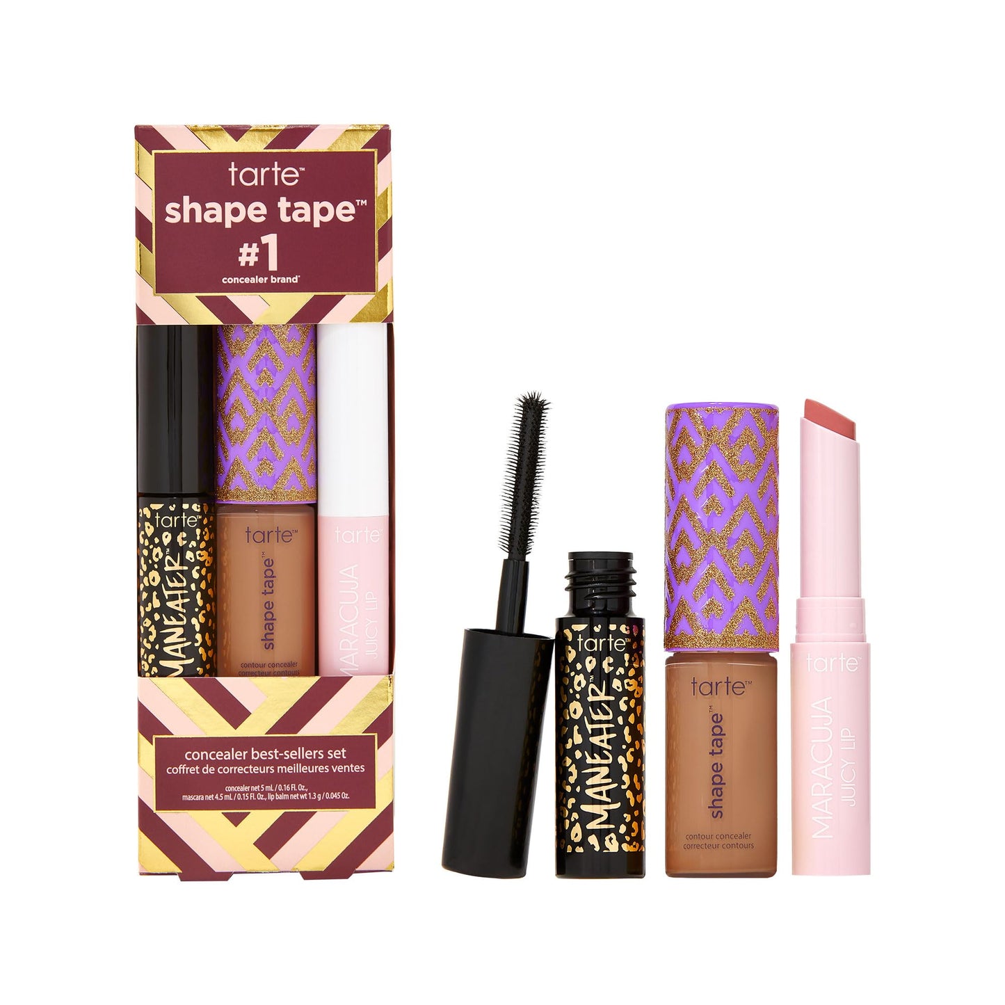 tarte shape tape best-sellers set – Shape Tape Concealer, Hydrating Lip Gloss Balm & Mascara for Curl, Volume & Length, Longwear, Cruelty Free