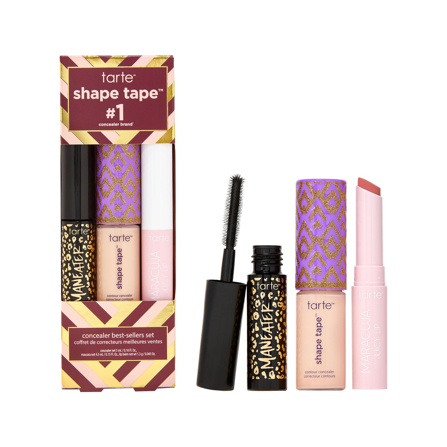 tarte shape tape best-sellers set – Shape Tape Concealer, Hydrating Lip Gloss Balm & Mascara for Curl, Volume & Length, Longwear, Cruelty Free
